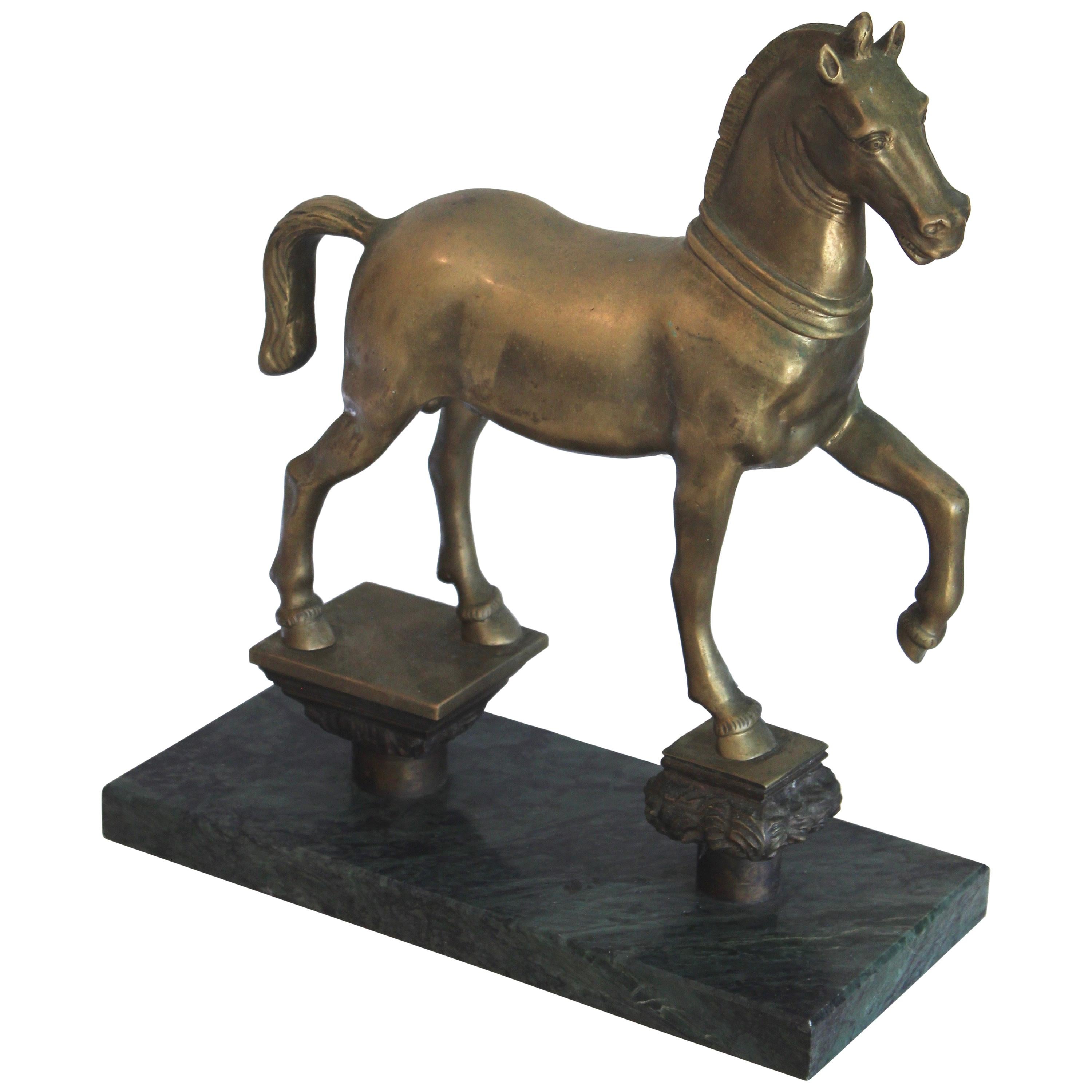Bronze Horse Sculpture on Marble Base