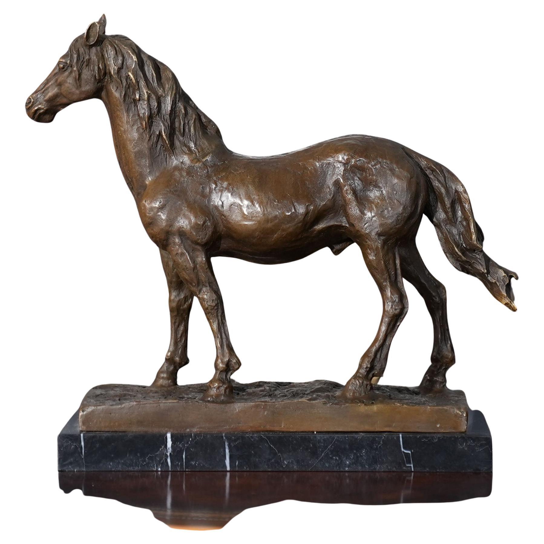 Bronze Horse Standing on Marble Base