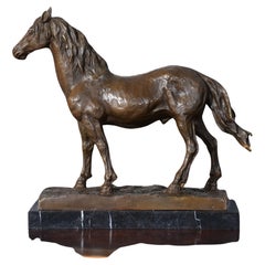 Bronze Horse Standing on Marble Base