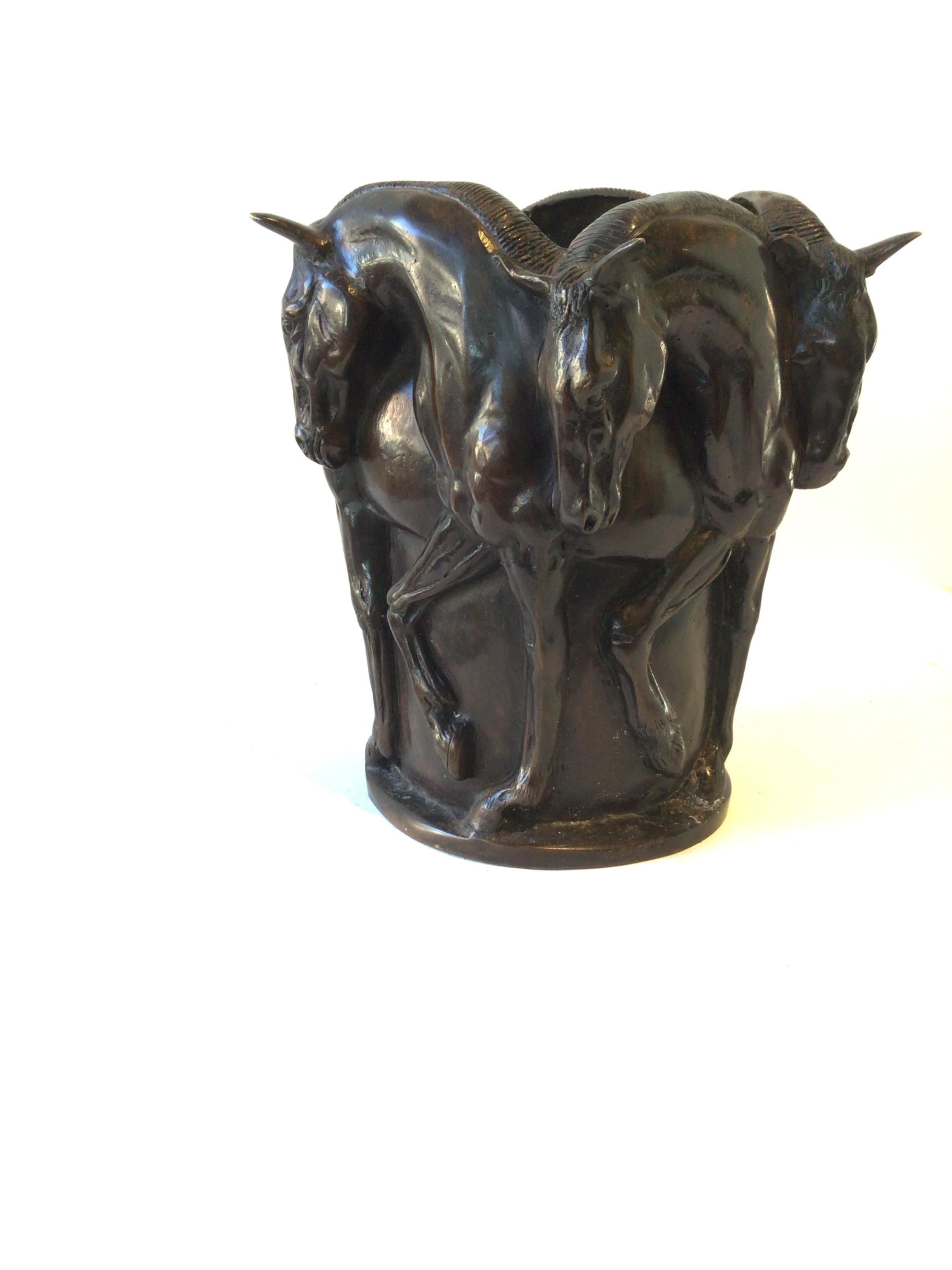 Late 20th Century Bronze Horse Vase