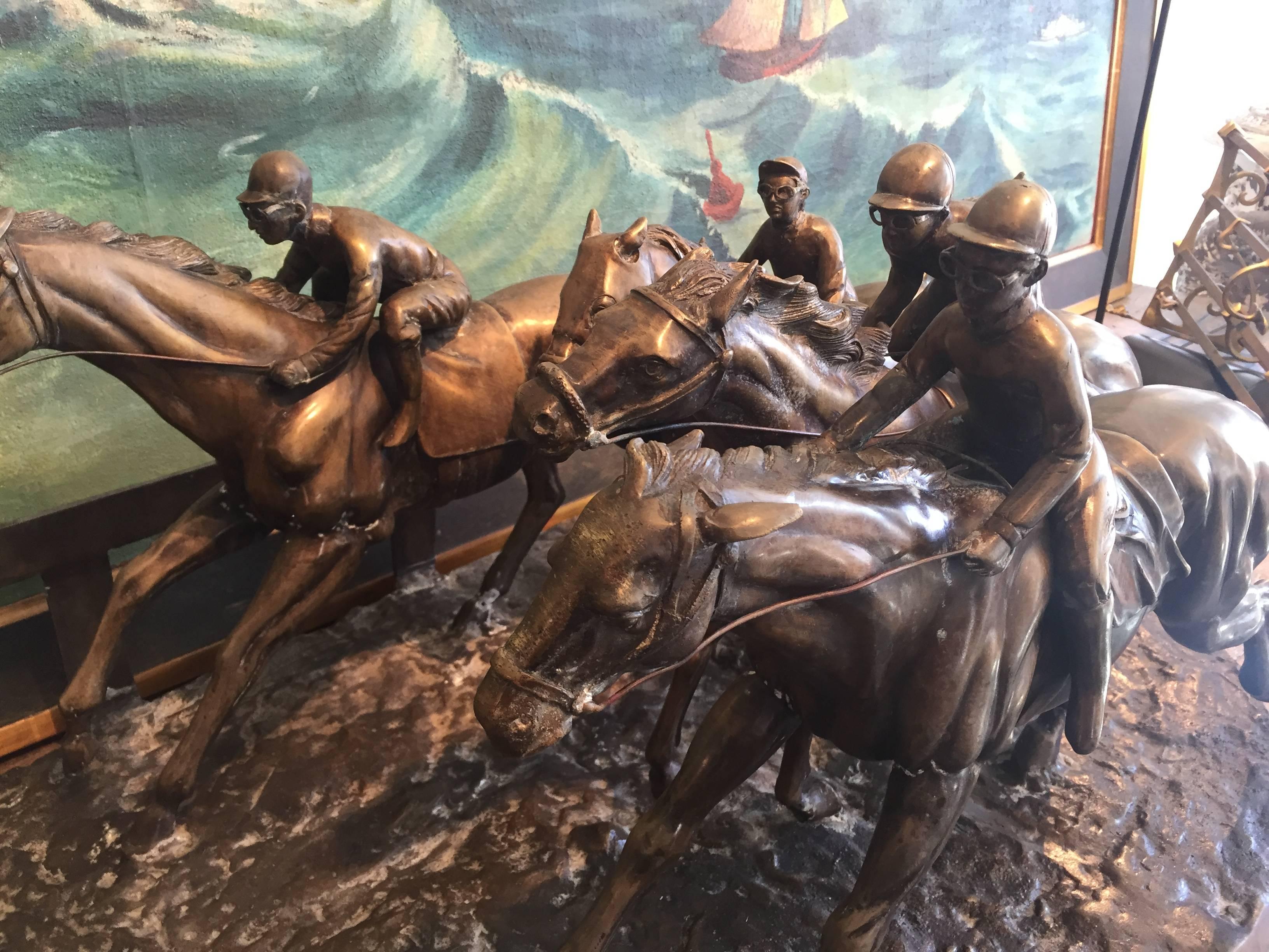 Bronze Horses in a Race with Jockeys For Sale 1