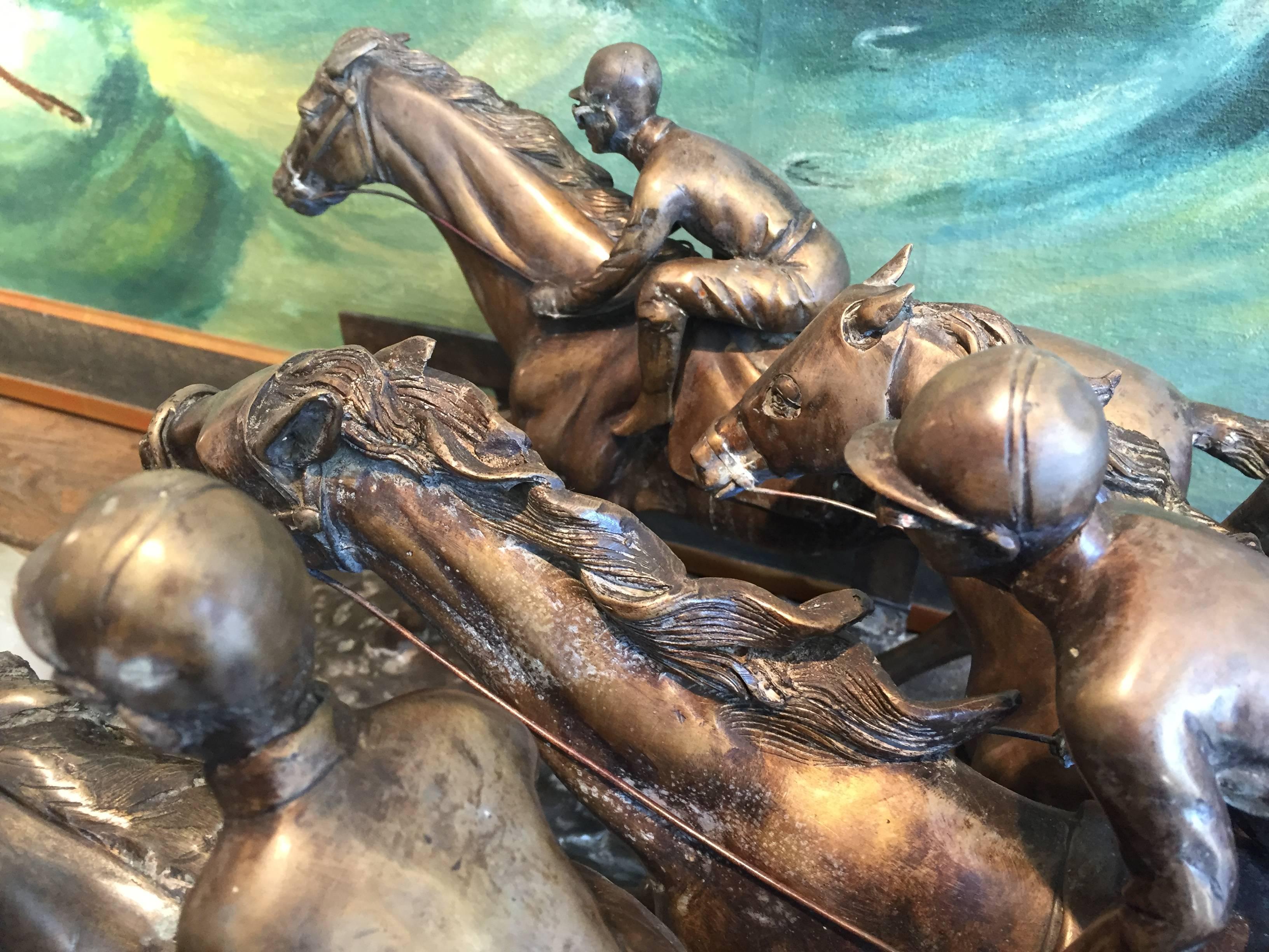 Bronze Horses in a Race with Jockeys For Sale 2