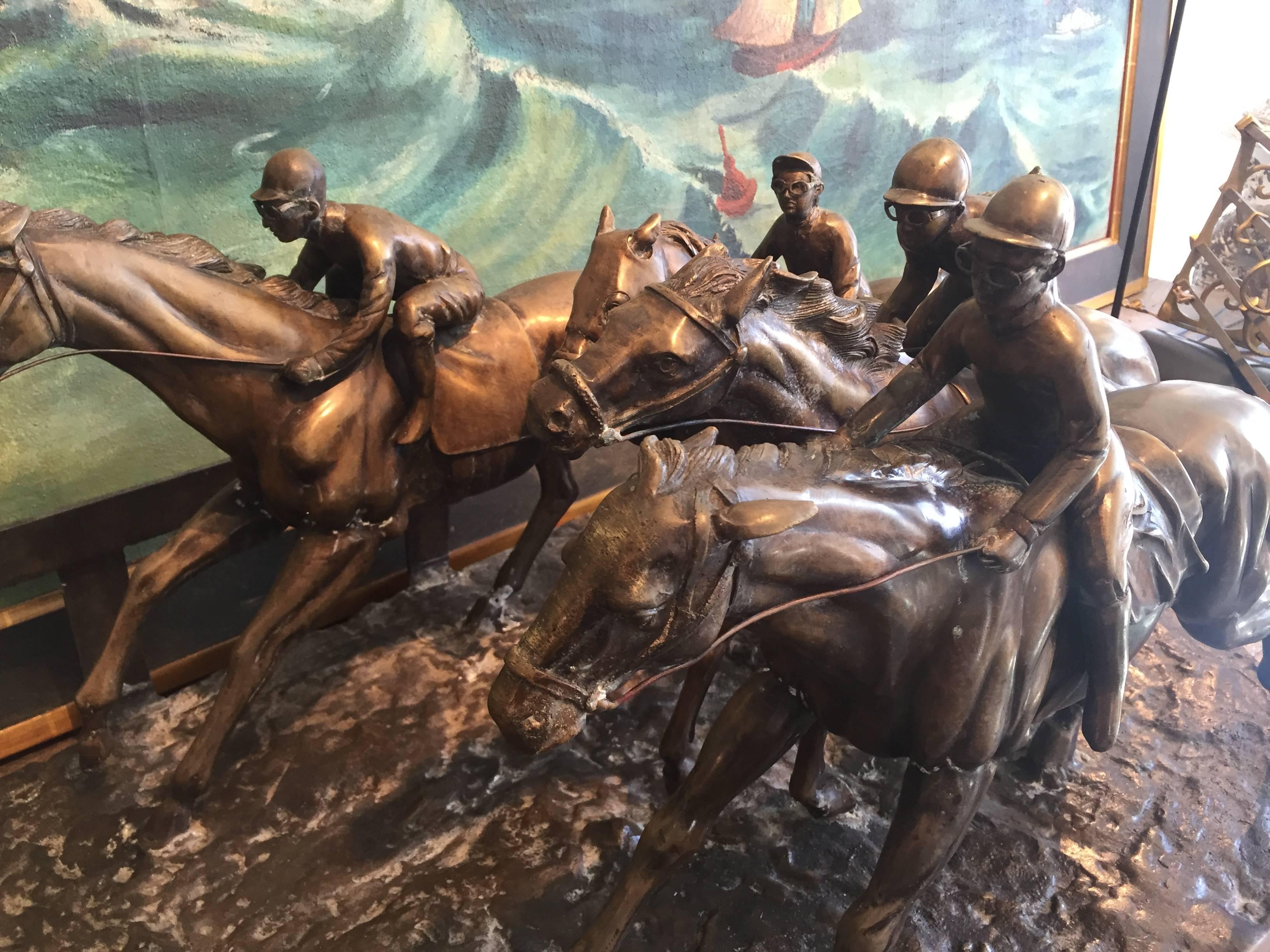 Bronze Horses in a Race with Jockeys For Sale 4