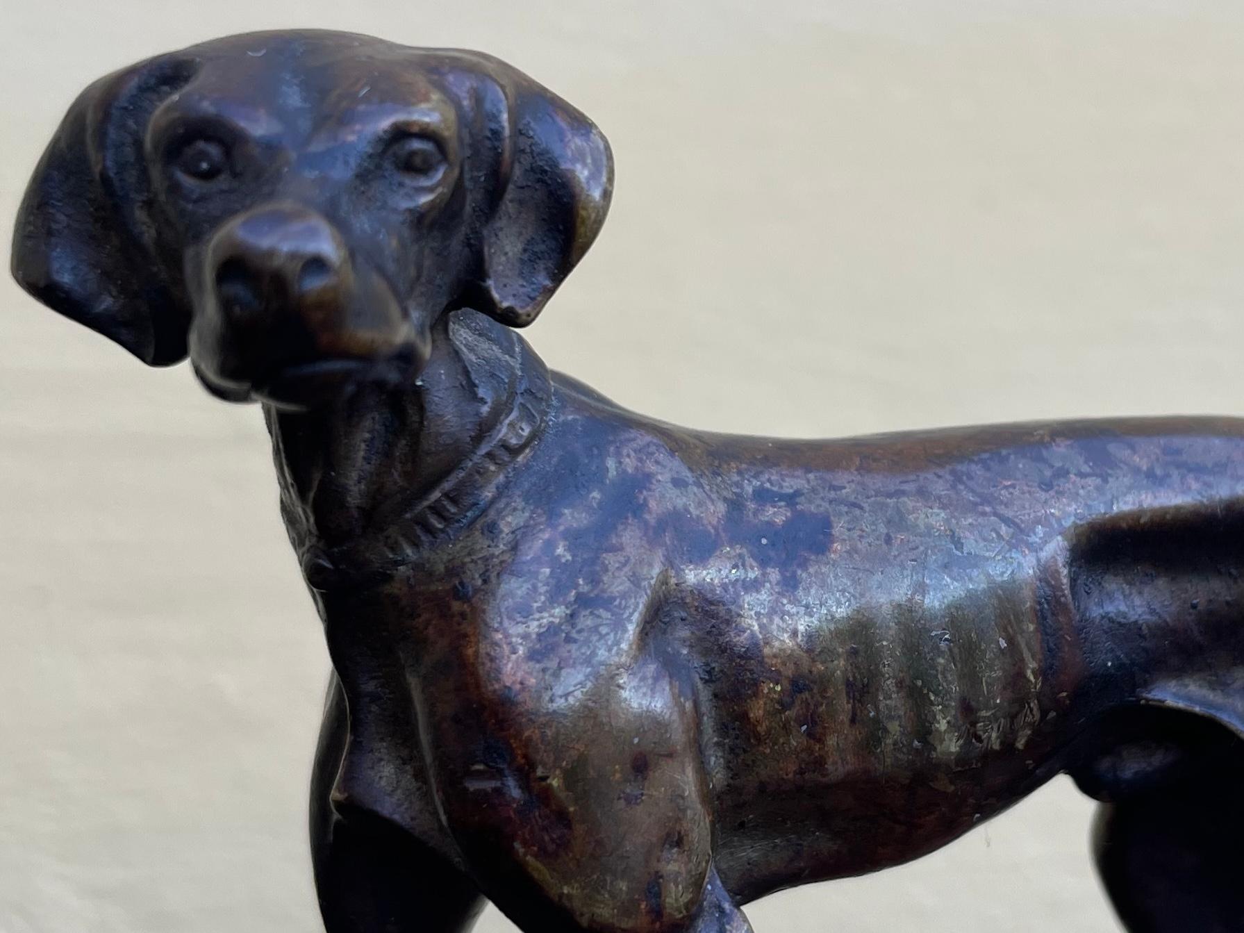 Patinated Bronze Hound Dog Sculpture For Sale