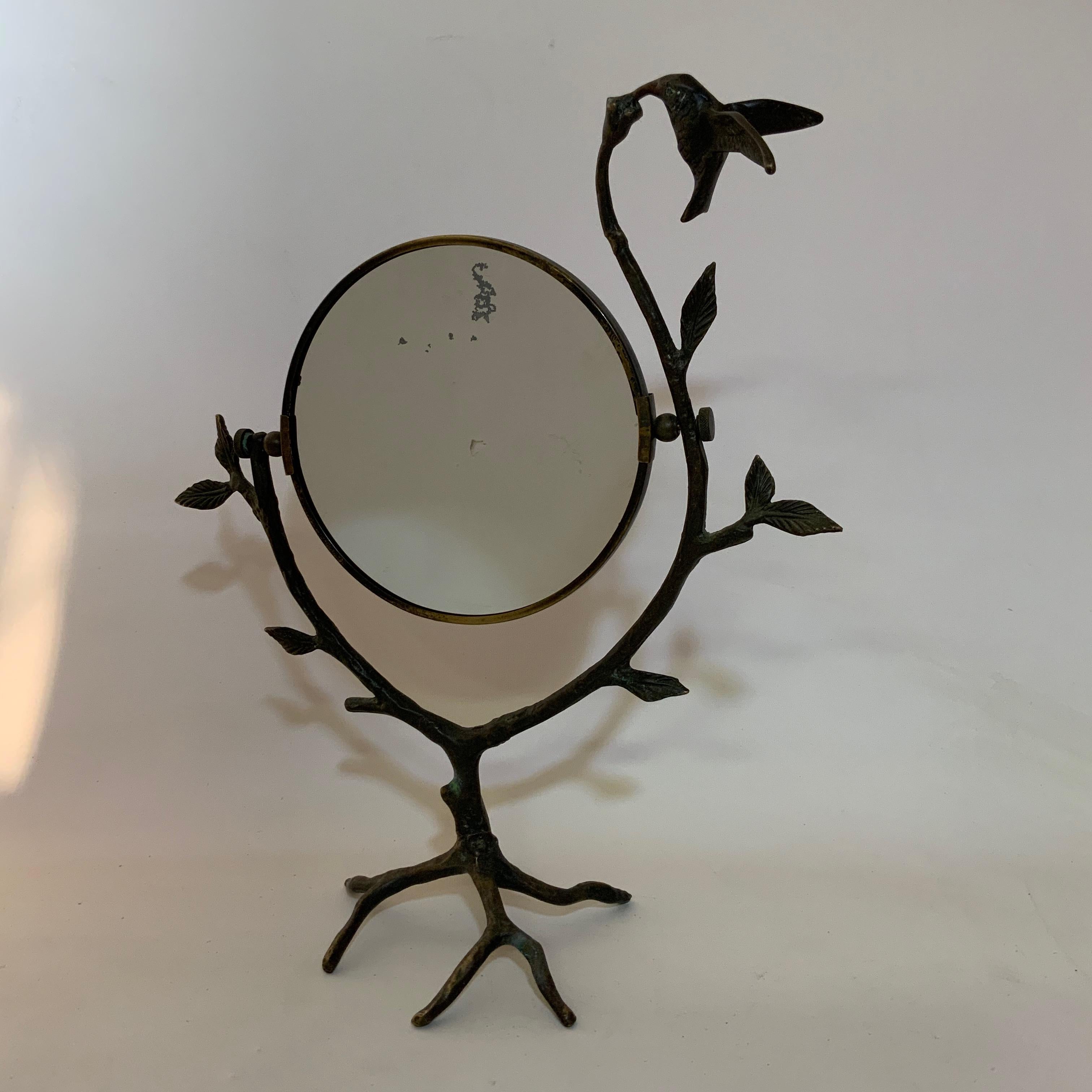 Cast Bronze Hummingbird and Arboriform Mirror