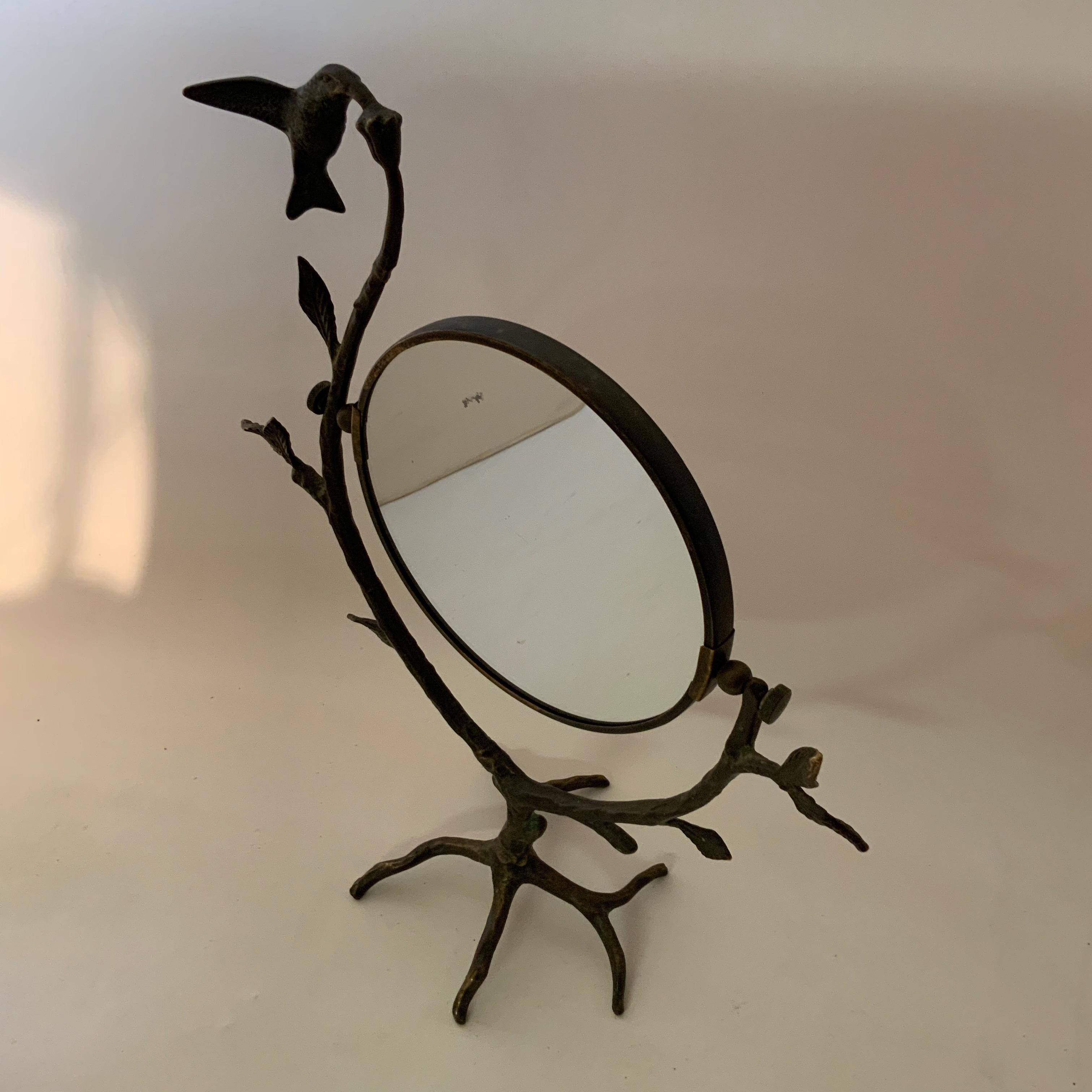 Bronze Hummingbird and Arboriform Mirror In Good Condition In Garnerville, NY