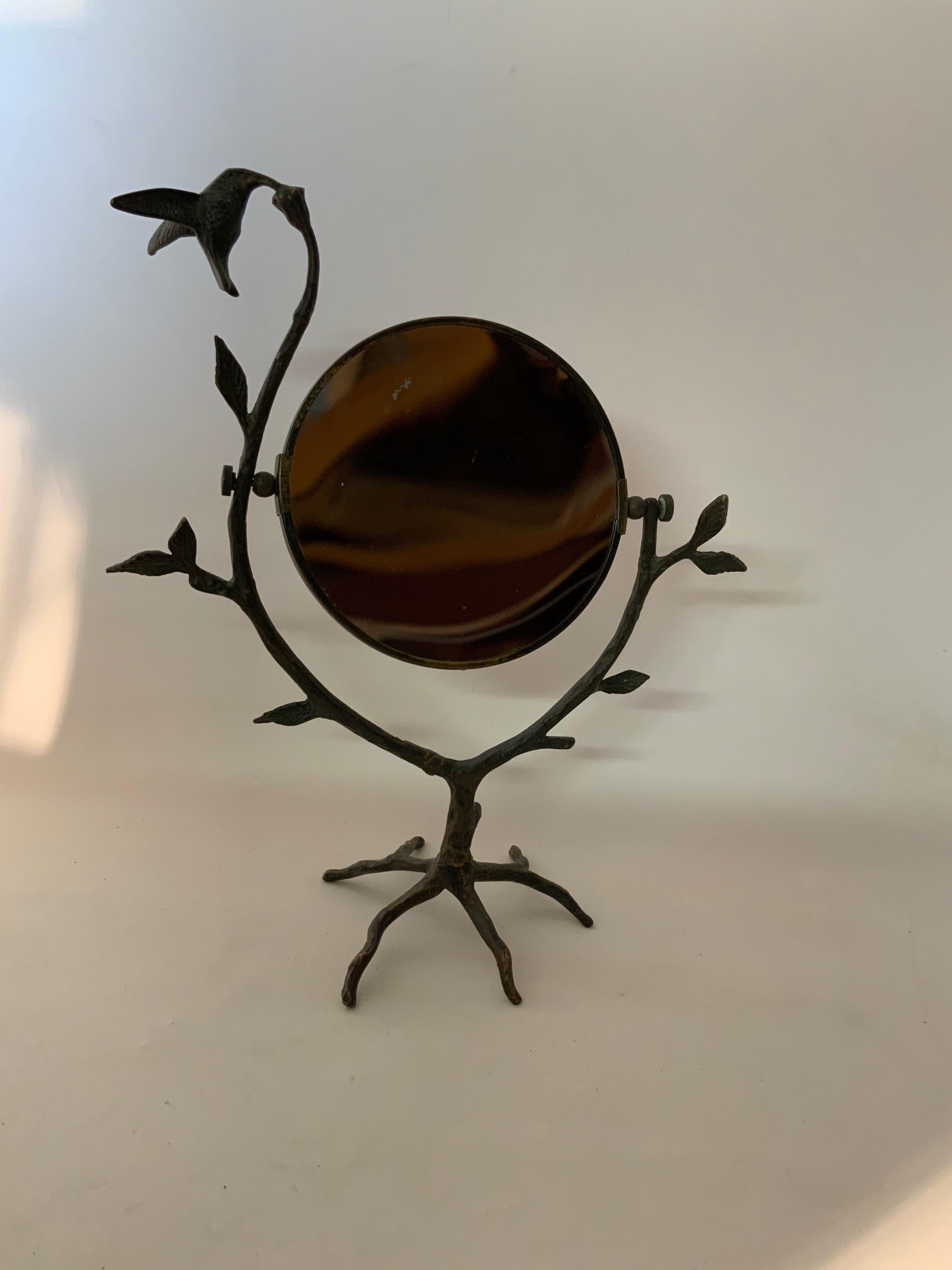 Mid-20th Century Bronze Hummingbird and Arboriform Mirror
