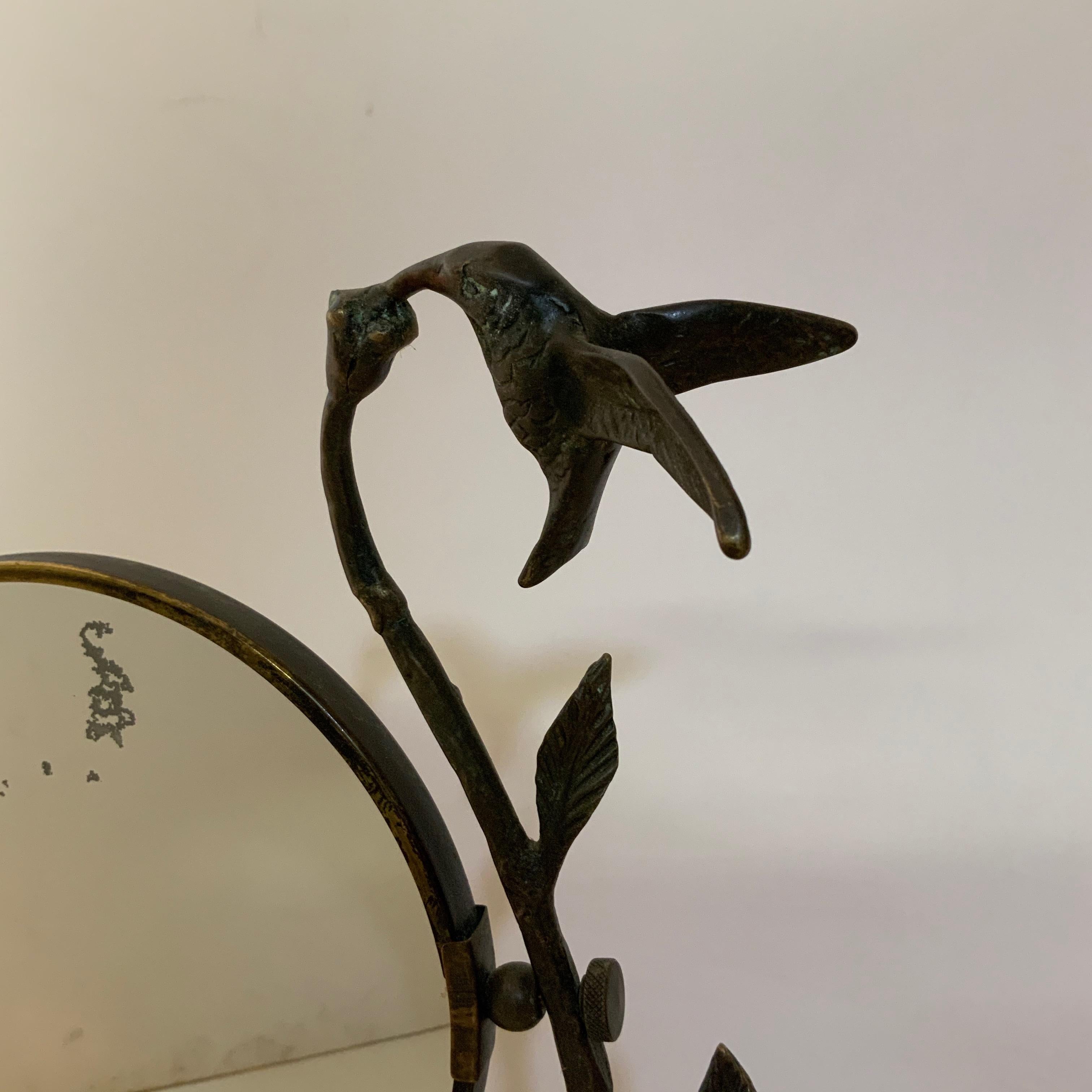 Metal Bronze Hummingbird and Arboriform Mirror