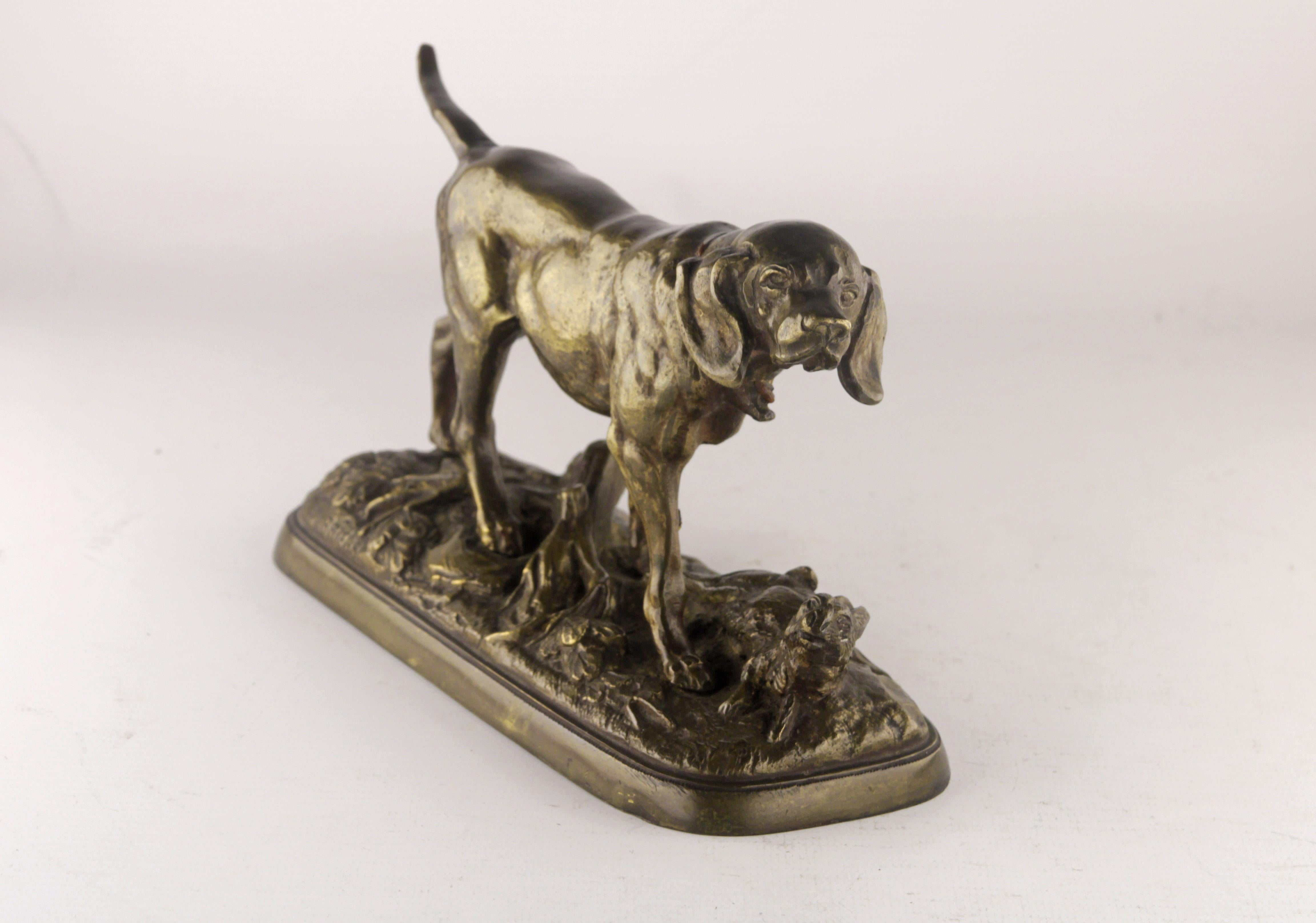 Bronze hunting dog and hare sculpture
Circa 1900 Origin France
Artist: Paul Edouard Delabriere
Signed on its base E. Delabrierre
Very good condition with natural wear on its patina
bronze material
Paul Edouard Delabrìere or Delabrierre was a French