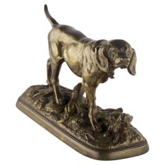 Bronze hunting dog and hare sculpture