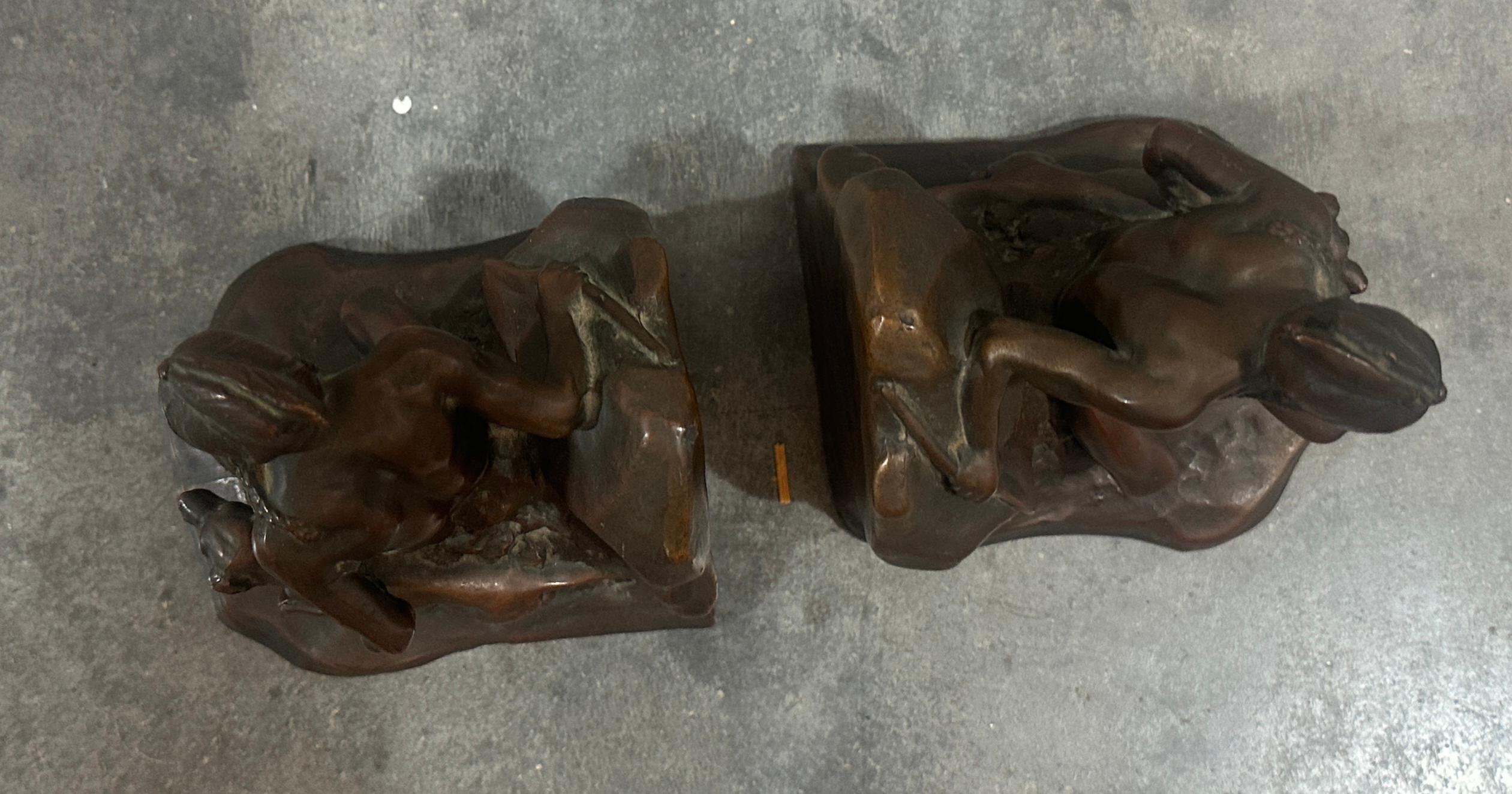 Bronze Indian & Dog Book Ends -Pair For Sale 1