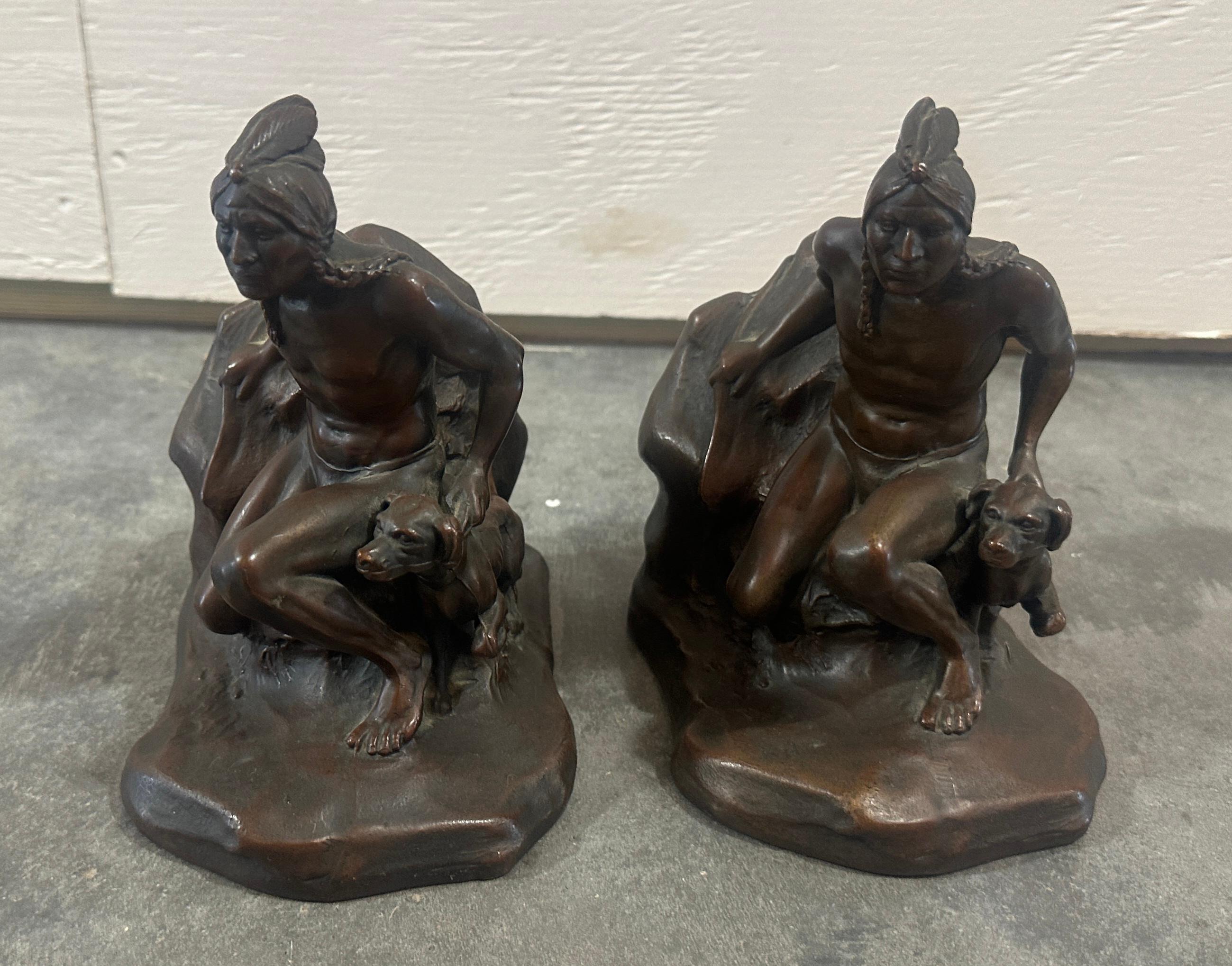 Bronze Indian & Dog Book Ends -Pair For Sale 2