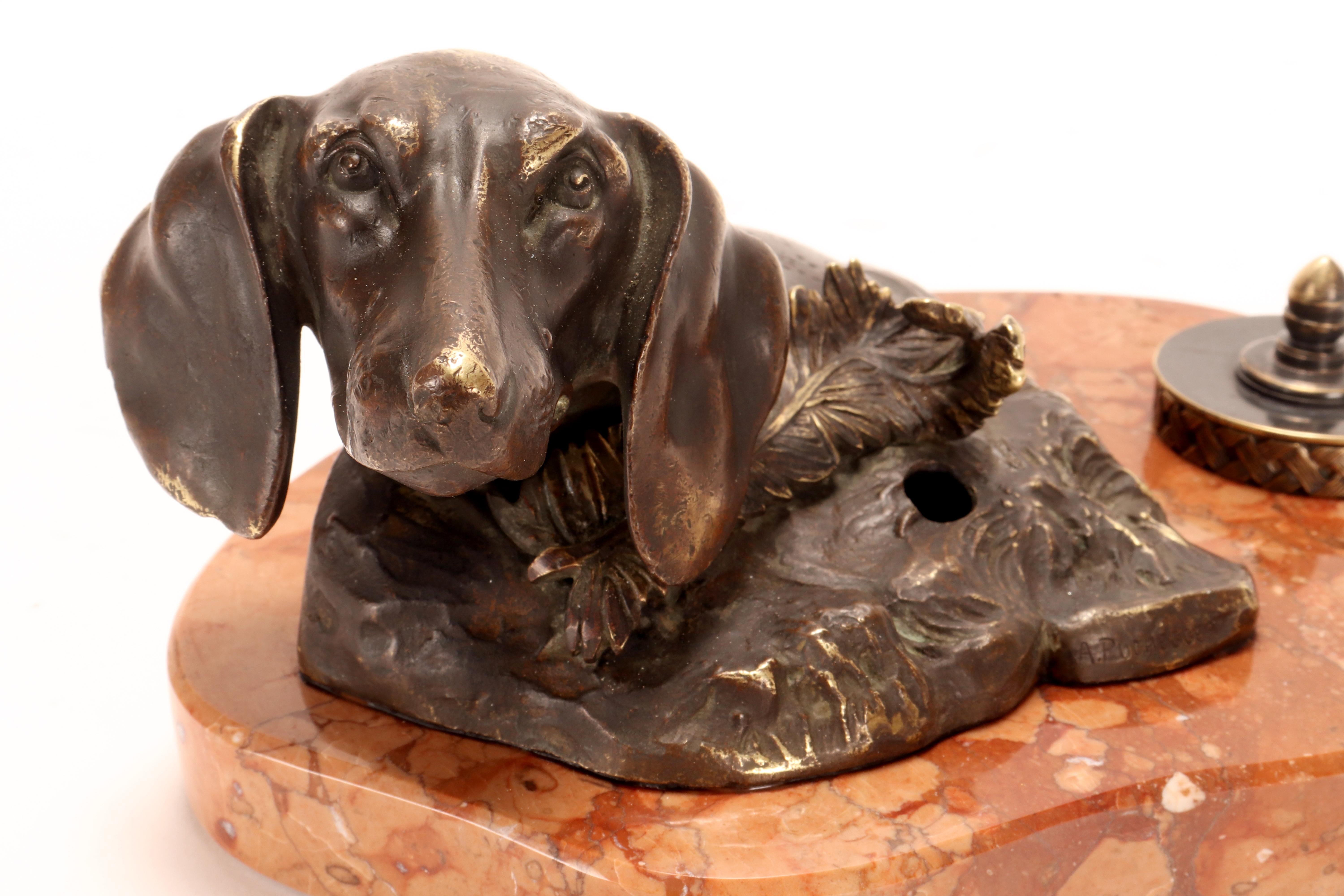 Tintenfass und Federhalter aus Bronze, Dackel, von Anton Puchegger, Österreich 1890 im Angebot 6