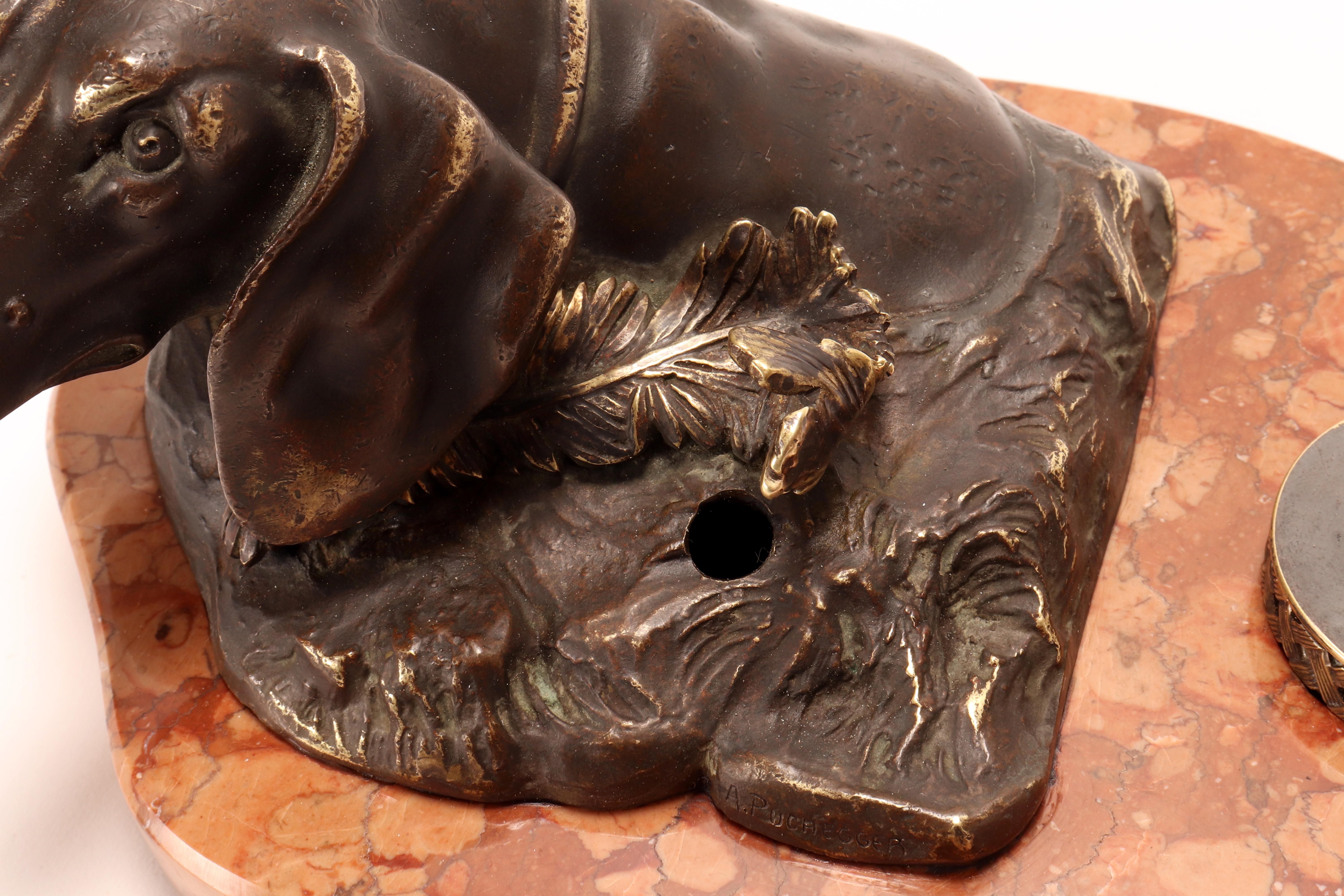 Tintenfass und Federhalter aus Bronze, Dackel, von Anton Puchegger, Österreich 1890 im Angebot 7