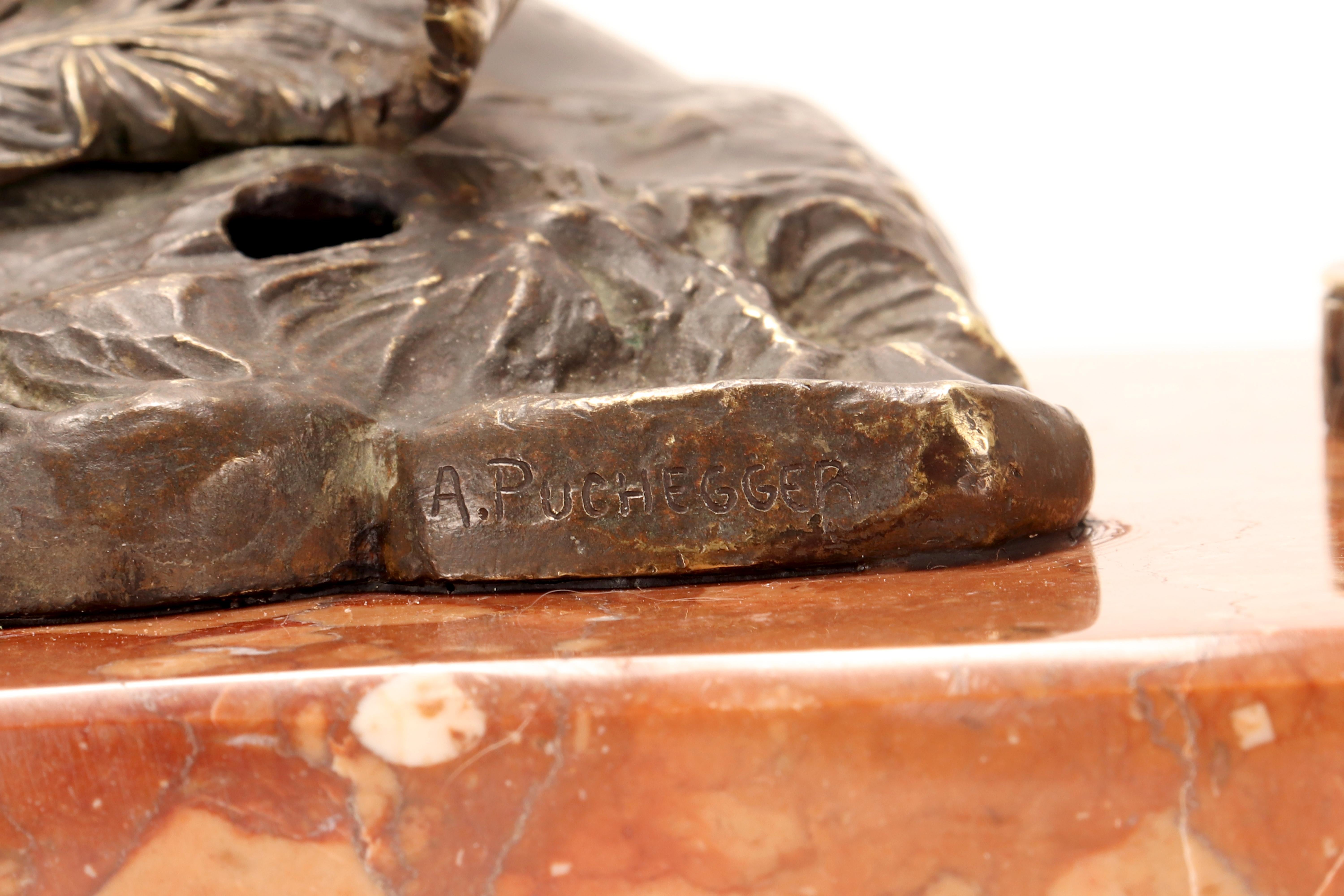 Tintenfass und Federhalter aus Bronze, Dackel, von Anton Puchegger, Österreich 1890 im Angebot 8