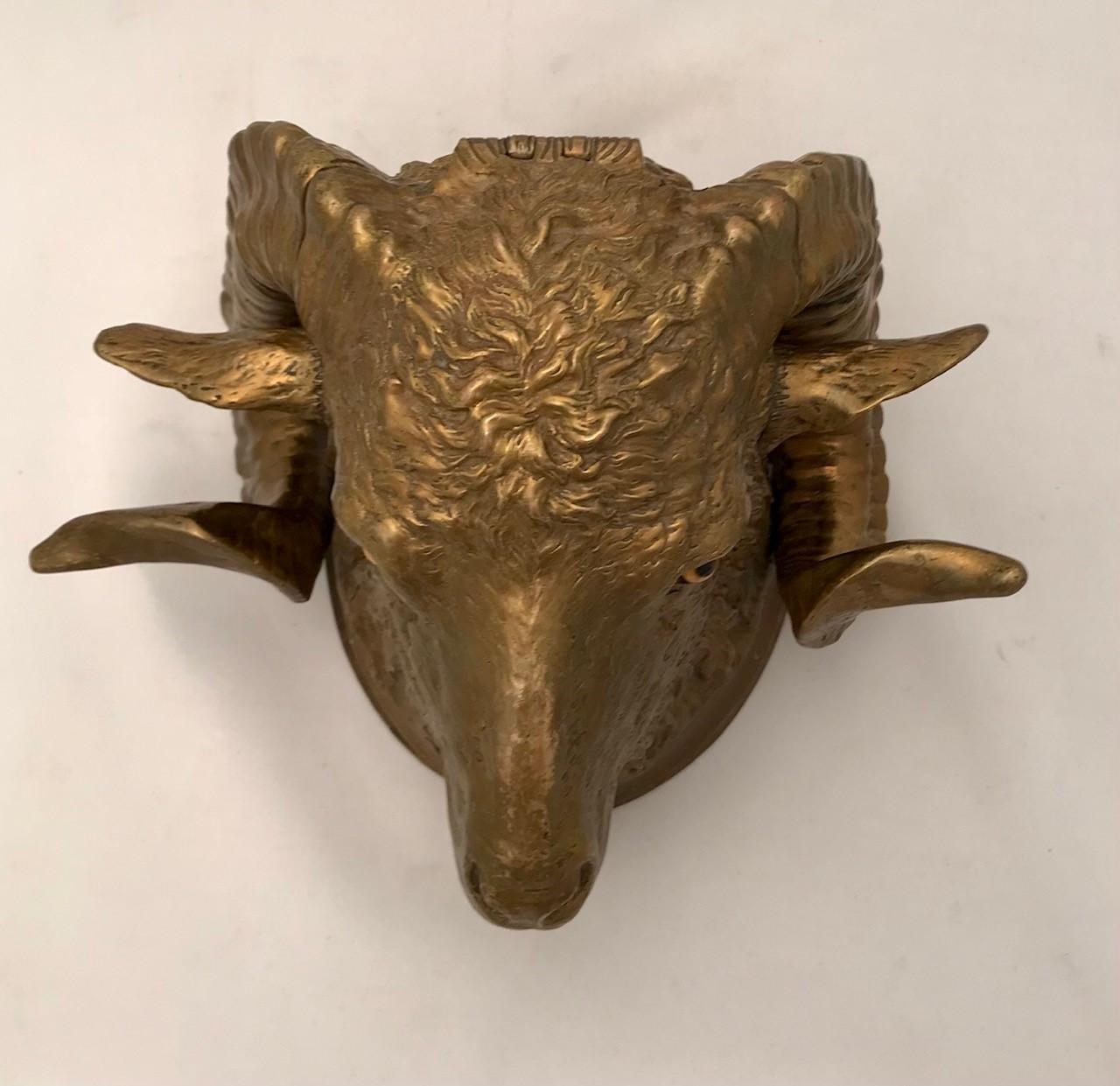 19th Century Bronze Inkwell Modelled as Ram's Head For Sale