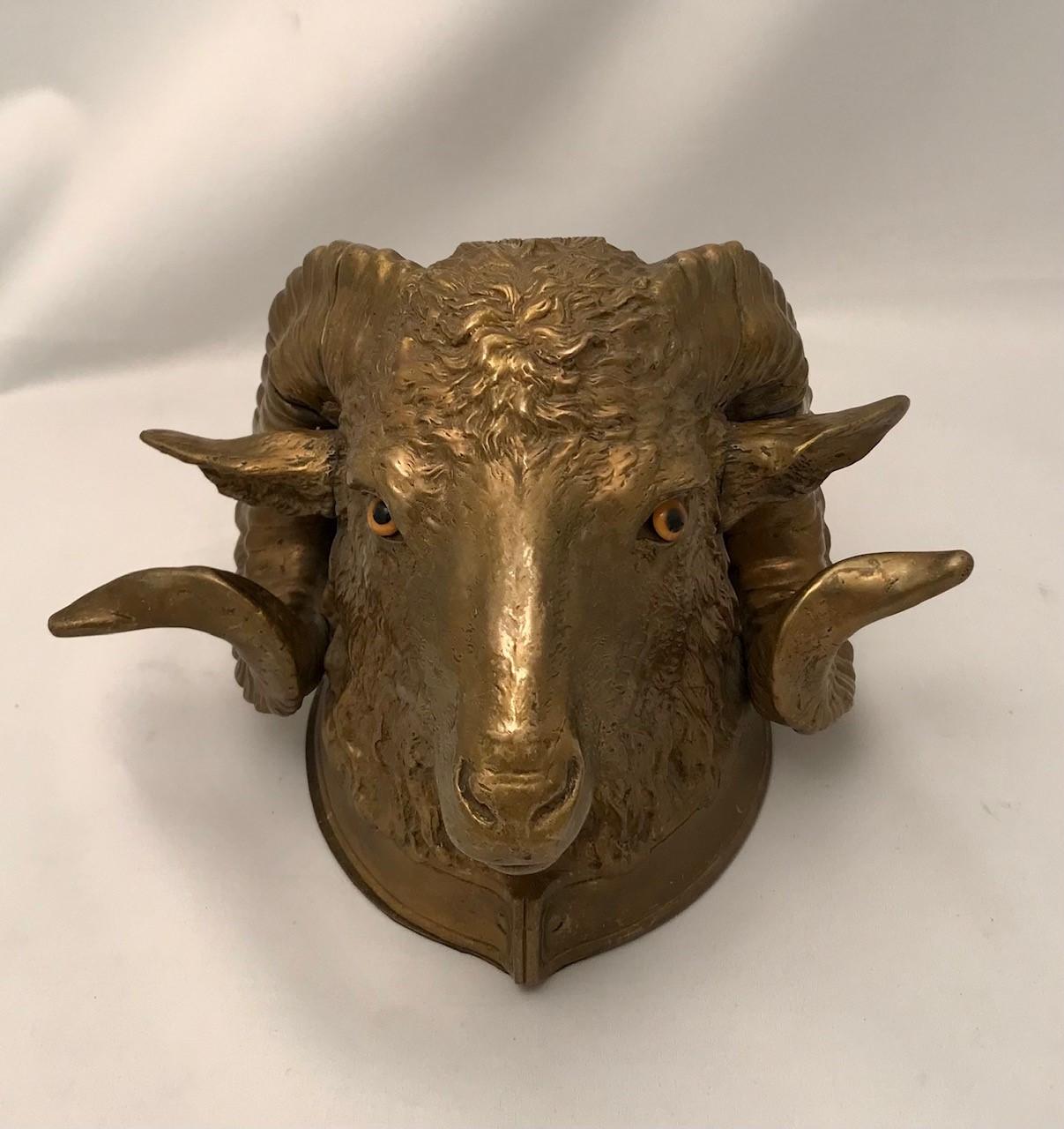 Bronze Inkwell Modelled as Ram's Head For Sale 1