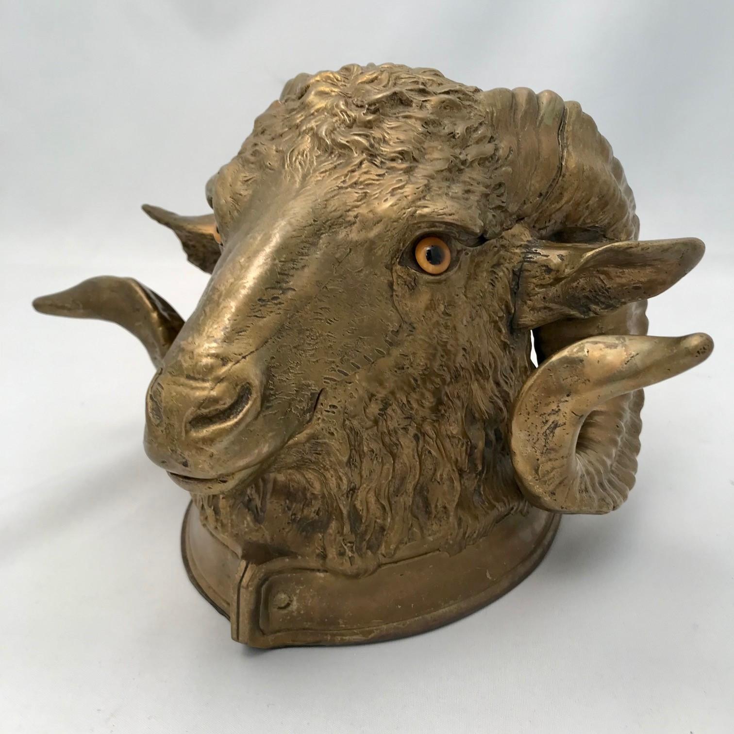 Bronze Inkwell Modelled as Ram's Head For Sale 2