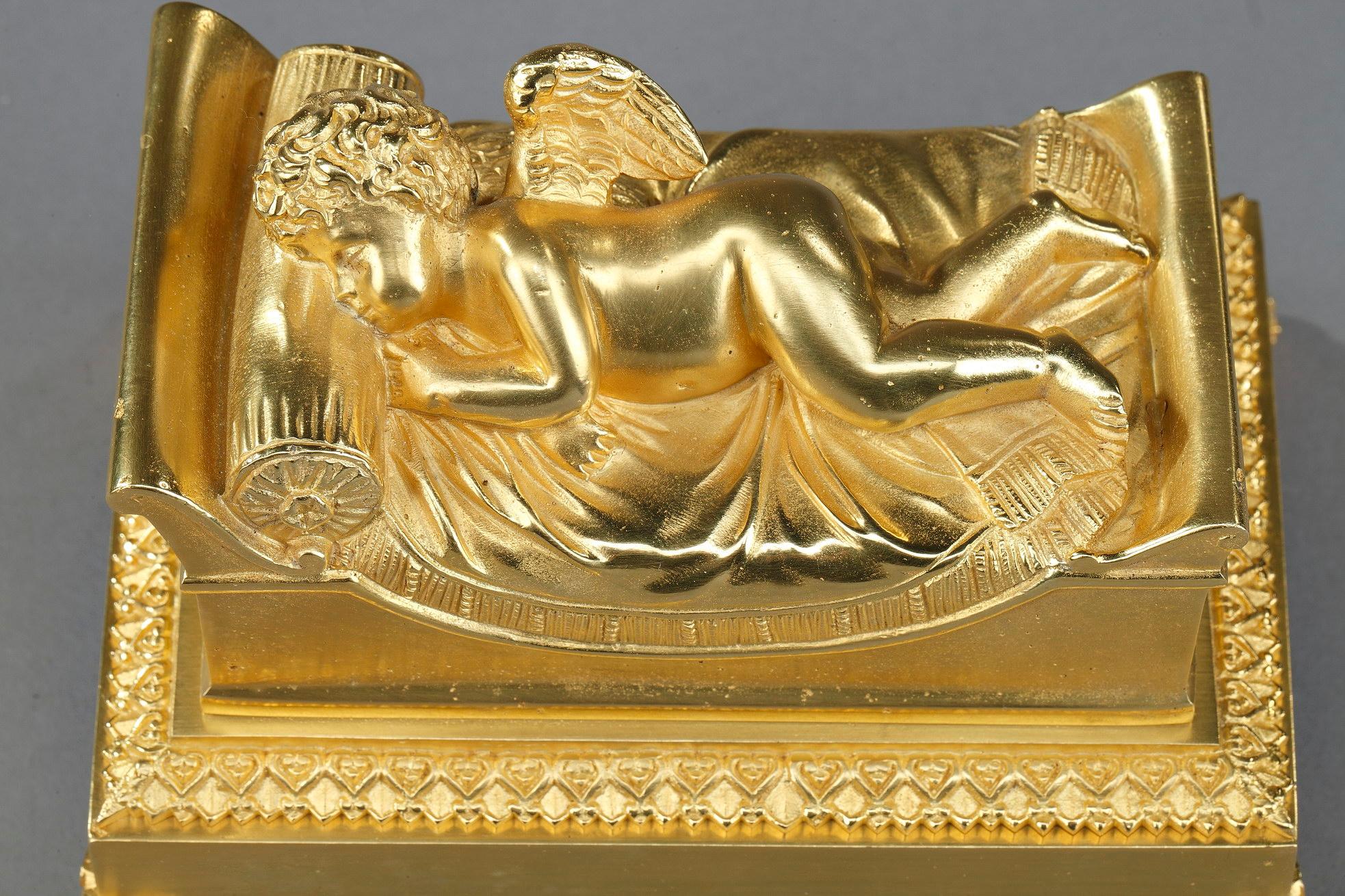Bronze Inkwell of a Sleeping Putto For Sale 2