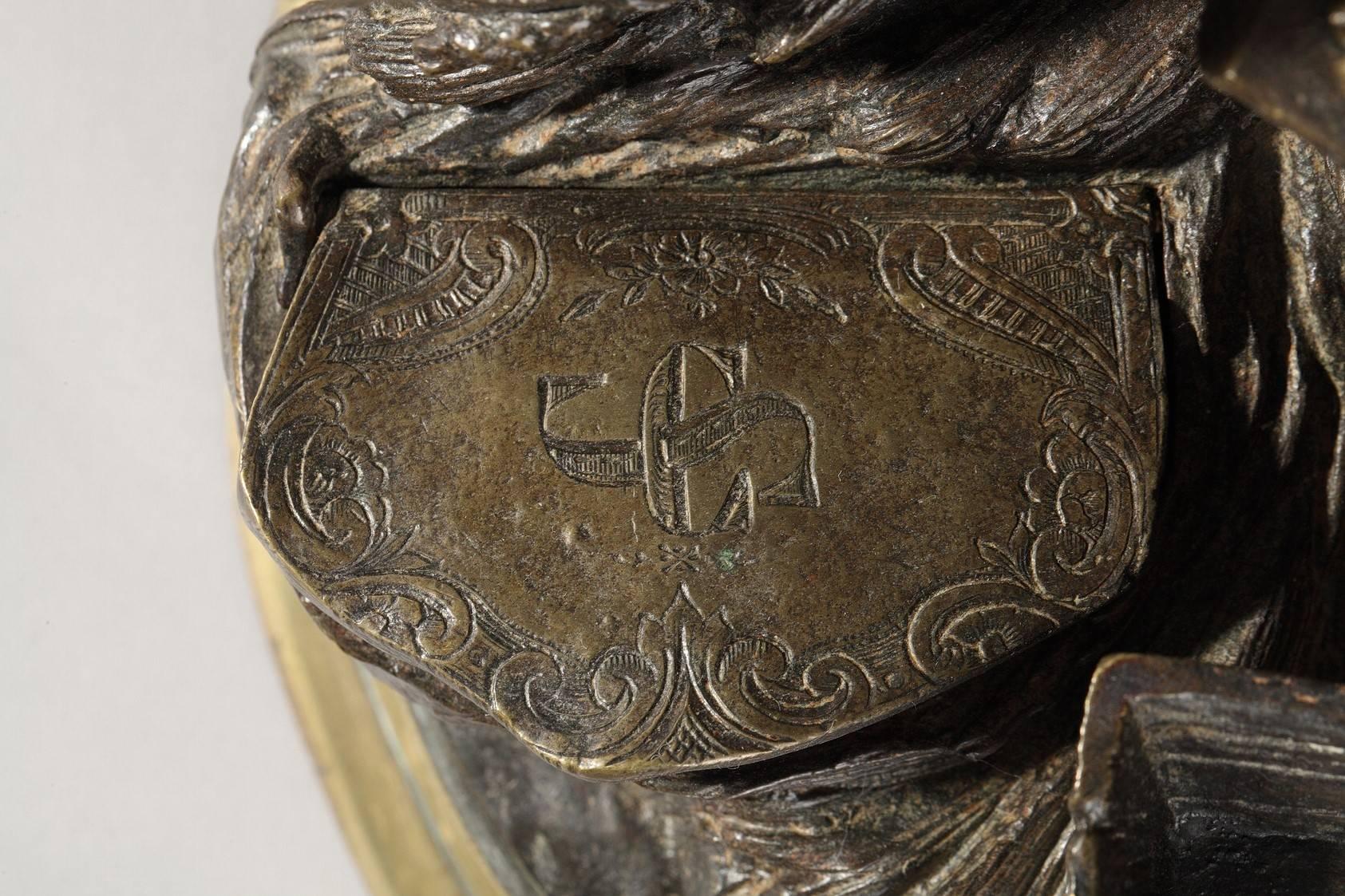 XIX secolo Scultura in bronzo con calamaio 
