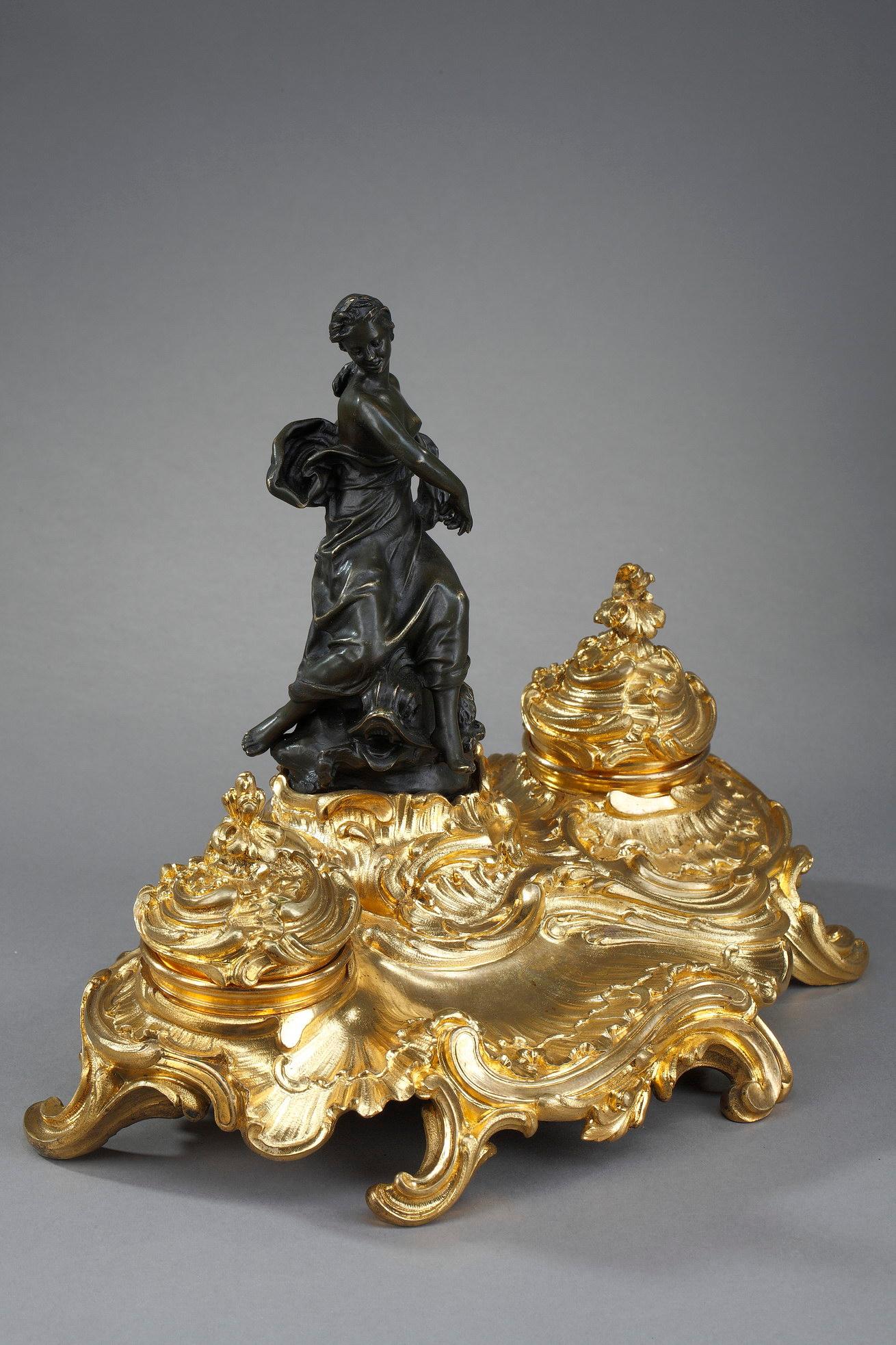 French Bronze Inkwell with a Goddess in the Antique Style