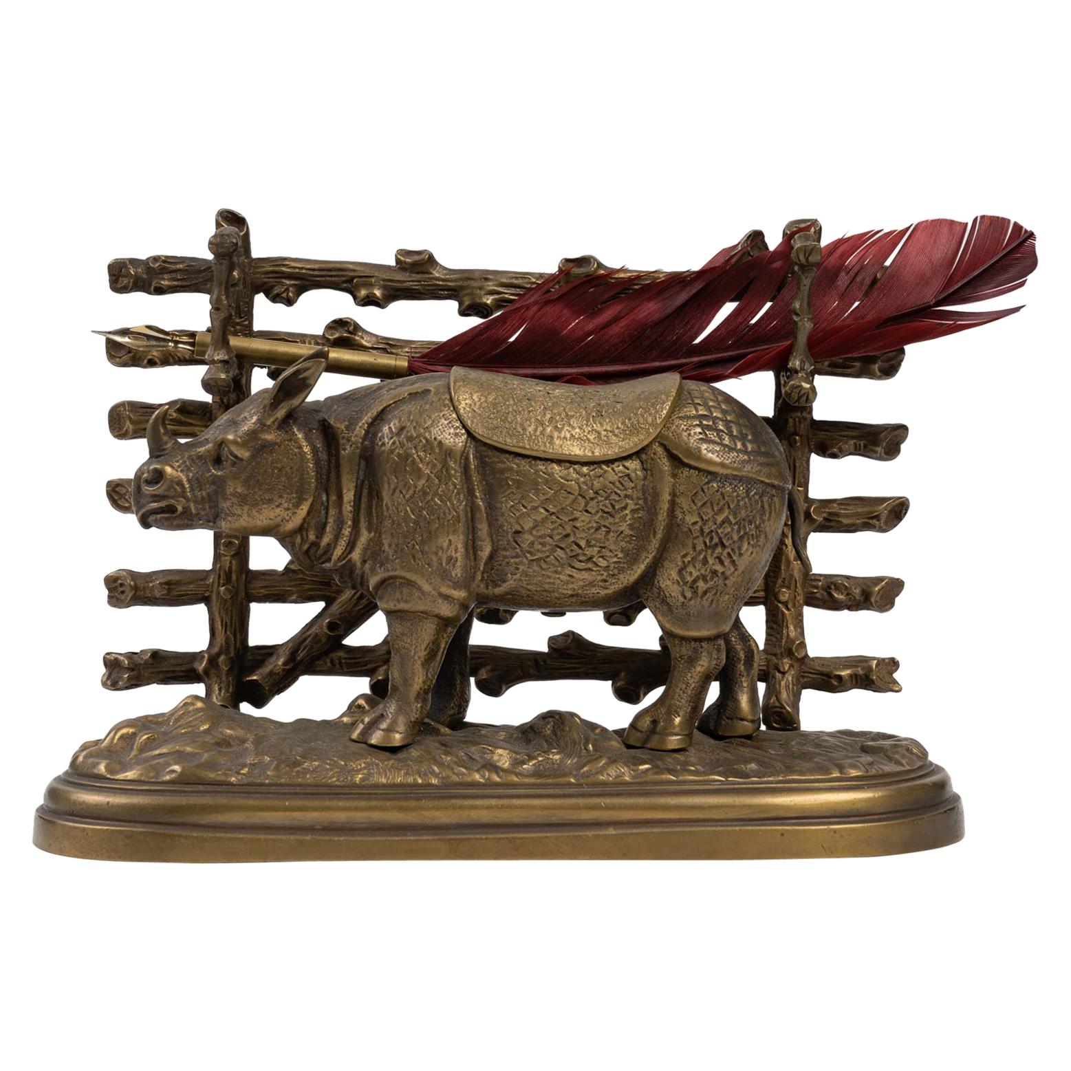 Bronze Inkwell with Rhinoceros