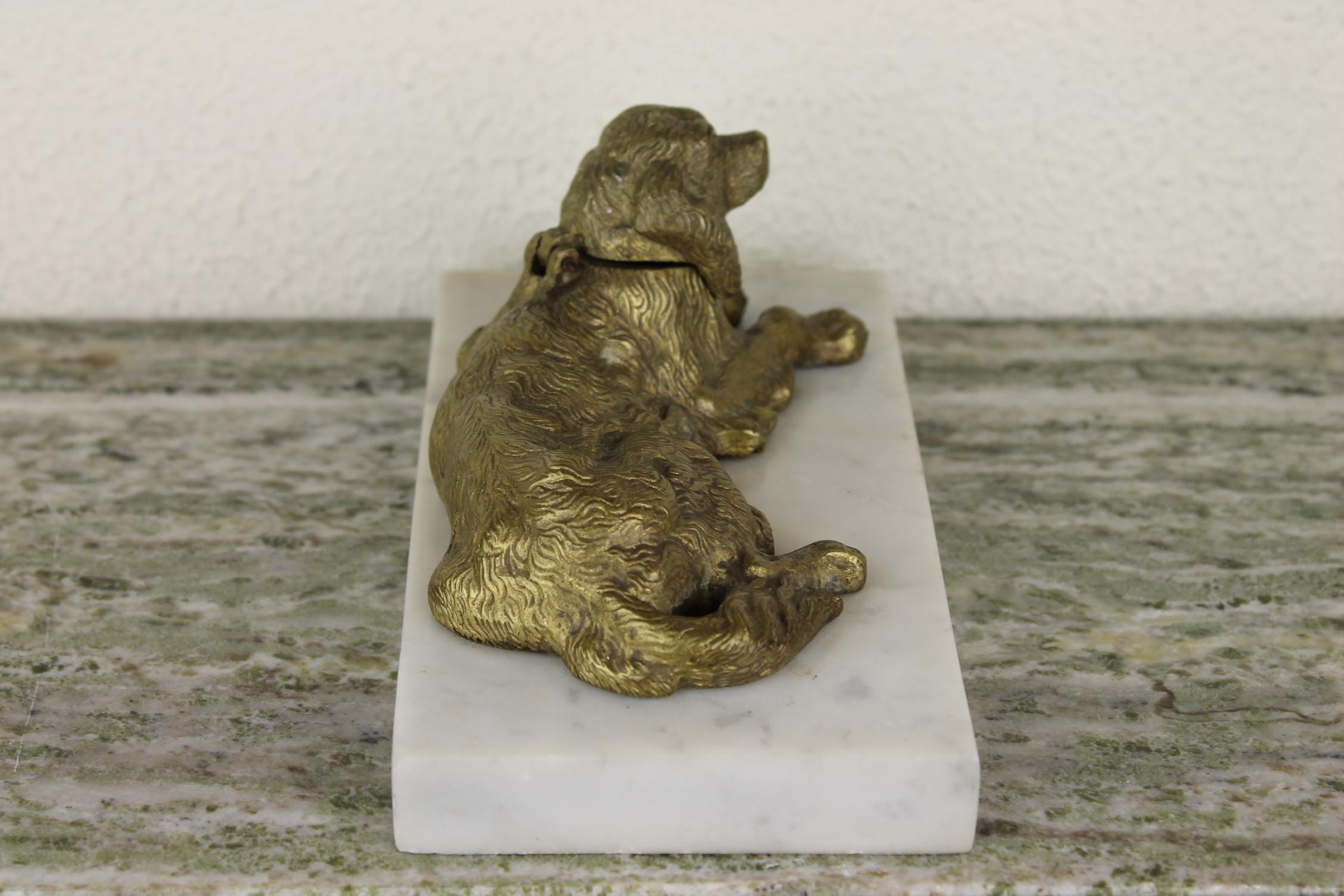 Irish Setter Dog Tintenfass aus Bronze auf Marmorsockel, Art Deco, 1930er Jahre 4