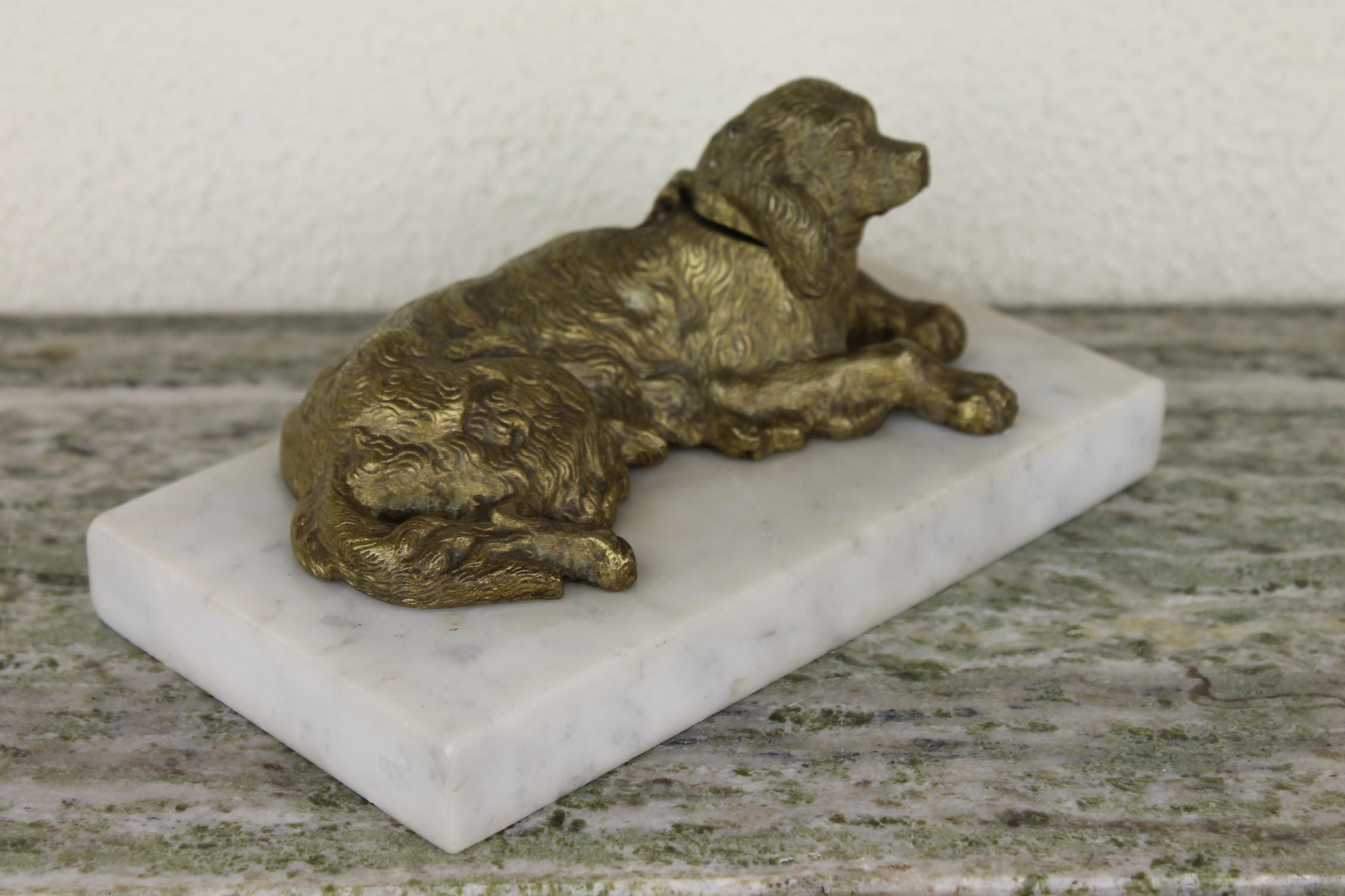 Bronze Irish Setter Dog Inkwell on Marble Base, Art Deco, 1930s 6