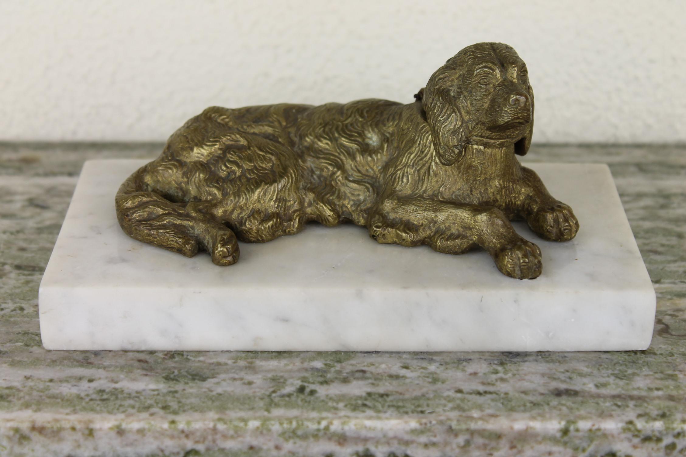 Irish Setter Dog Tintenfass aus Bronze auf Marmorsockel, Art Deco, 1930er Jahre 7