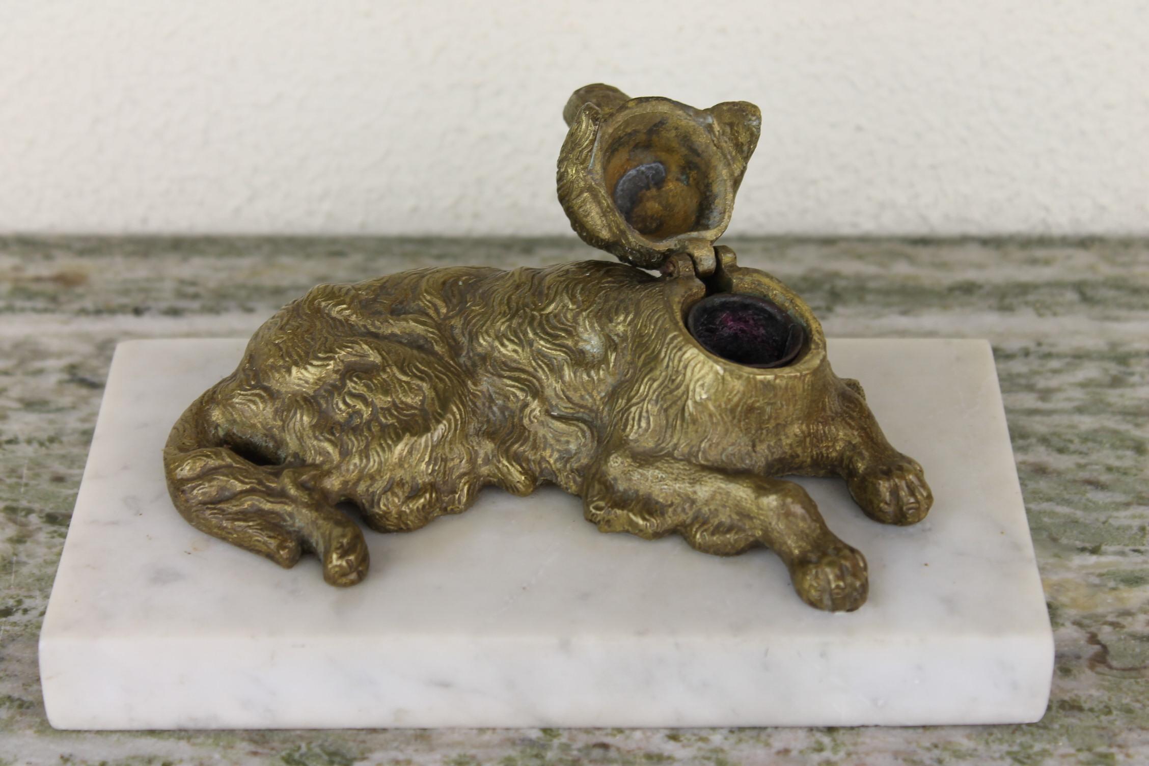 Bronze Irish Setter Dog Inkwell on Marble Base, Art Deco, 1930s 9