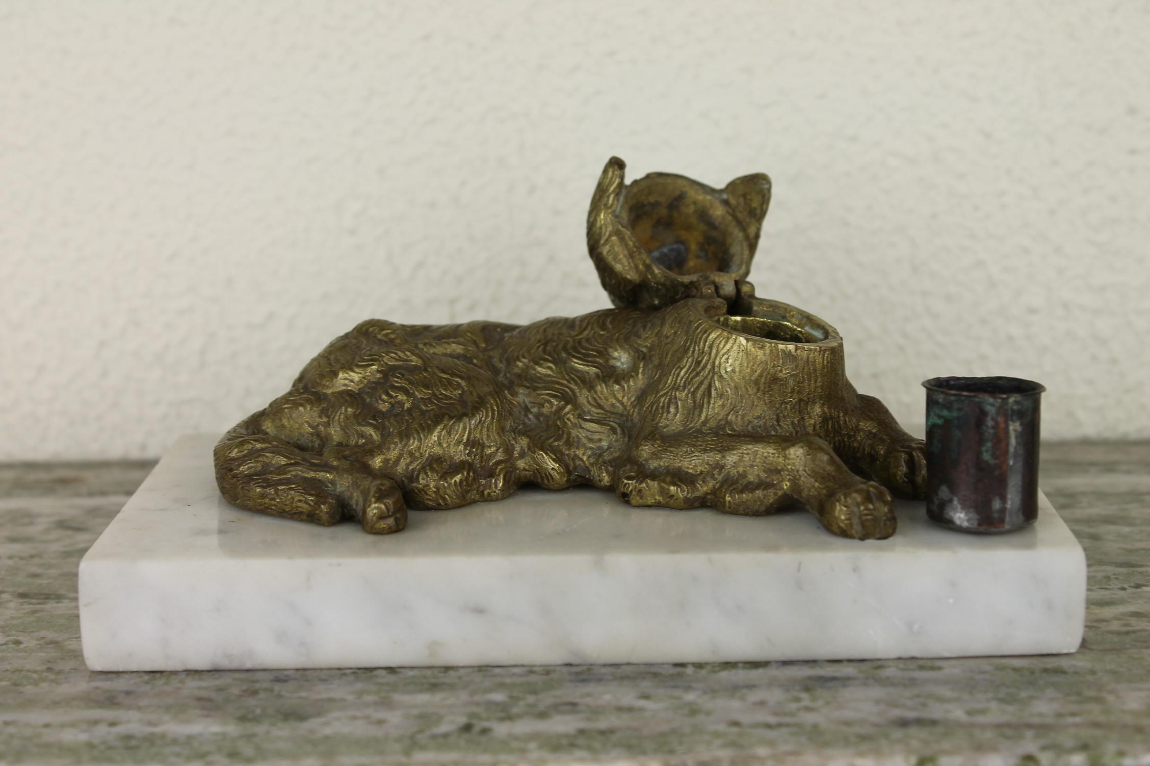 Bronze Irish Setter Dog Inkwell on Marble Base, Art Deco, 1930s 10