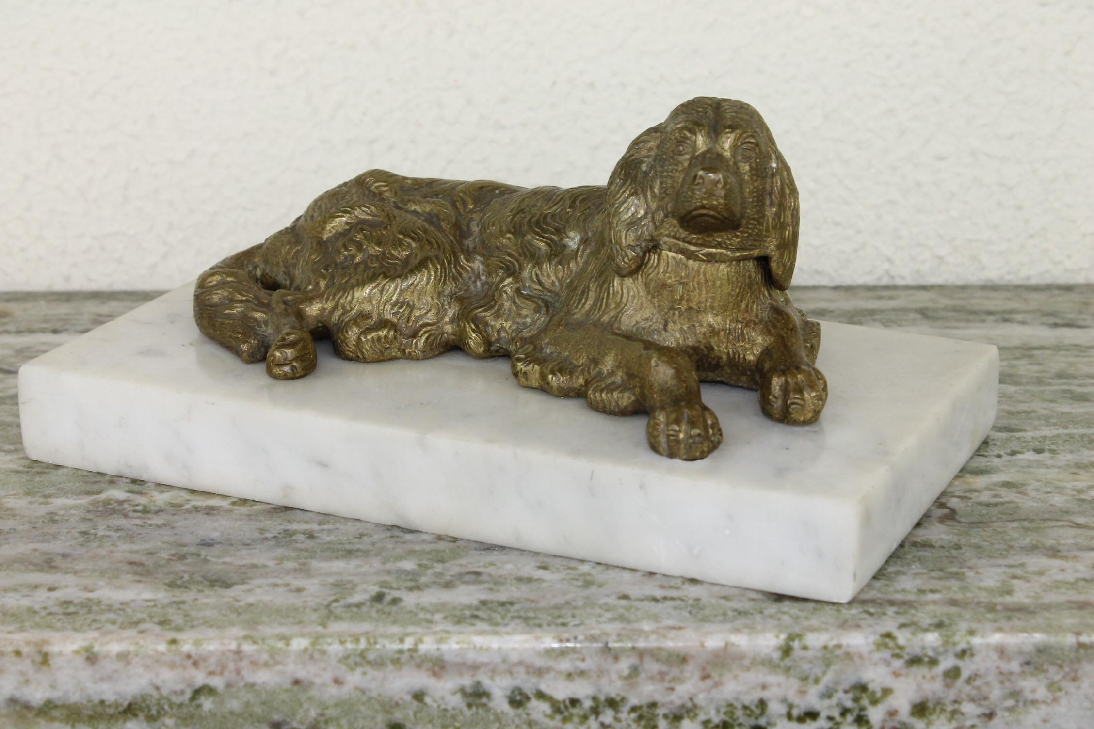 Bronze Irish Setter Dog Inkwell on Marble Base, Art Deco, 1930s 12