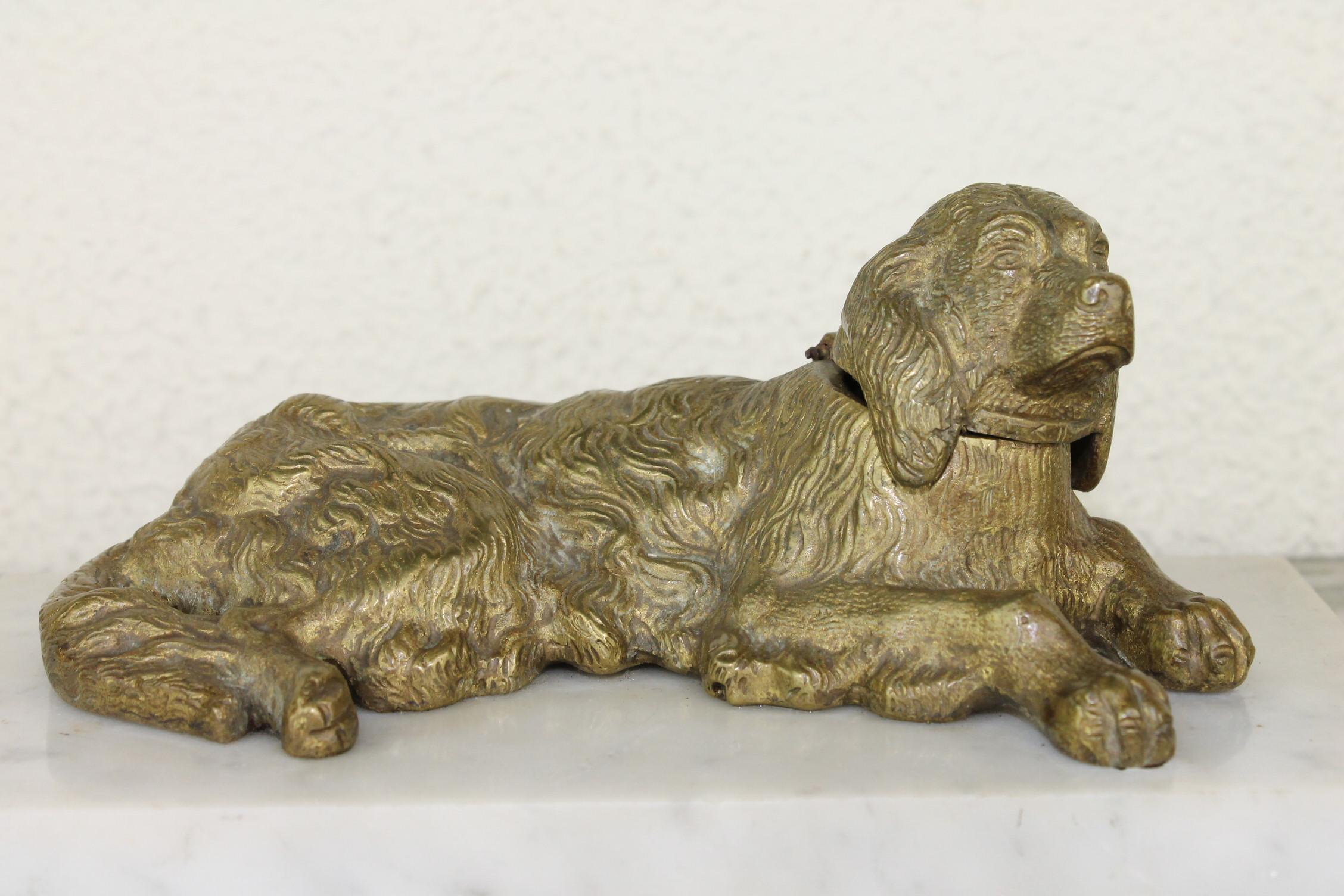 Bronze Irish Setter Dog Inkwell on Marble Base, Art Deco, 1930s In Good Condition In Antwerp, BE