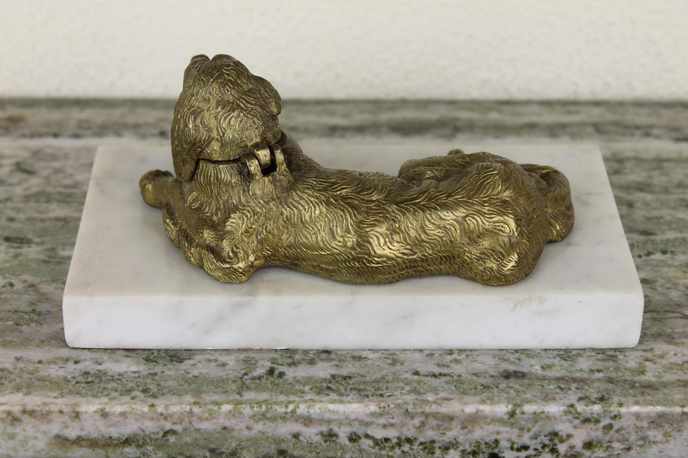 Bronze Irish Setter Dog Inkwell on Marble Base, Art Deco, 1930s 2