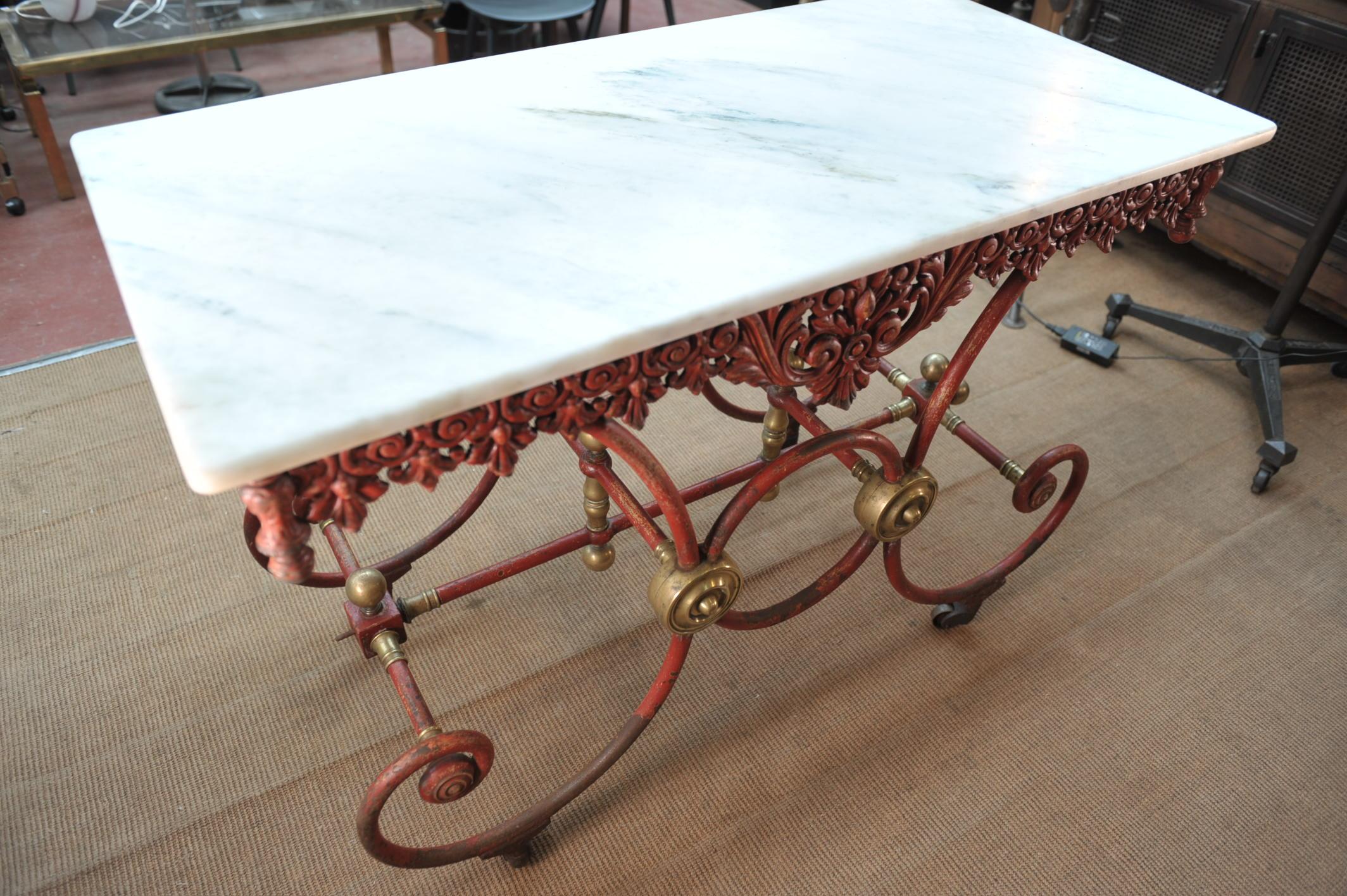 Art Nouveau Bronze Iron and Marble Butcher's Table circa 1900 For Sale