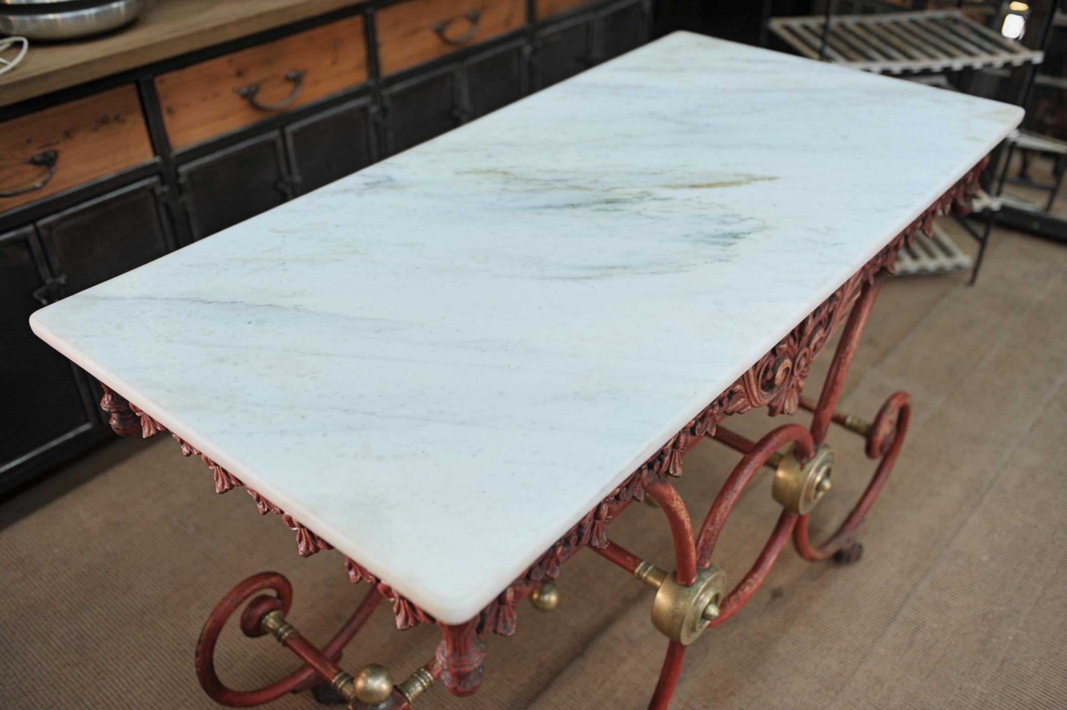 Bronze Iron and Marble Butcher's Table circa 1900 In Good Condition For Sale In Roubaix, FR