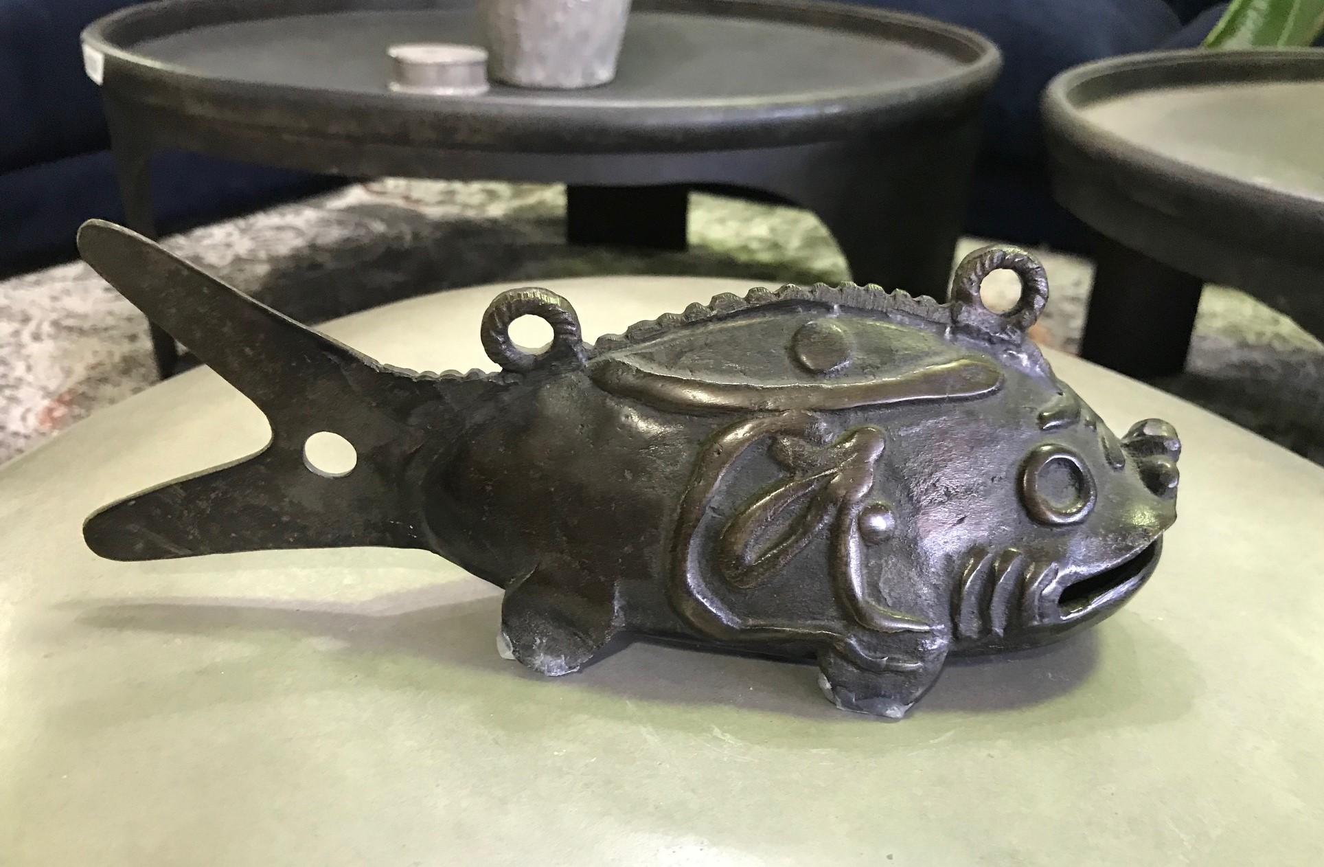 Cast Bronze Japanese Koi Fish Bell, Gong Chime Sculpture, Late Edo Period
