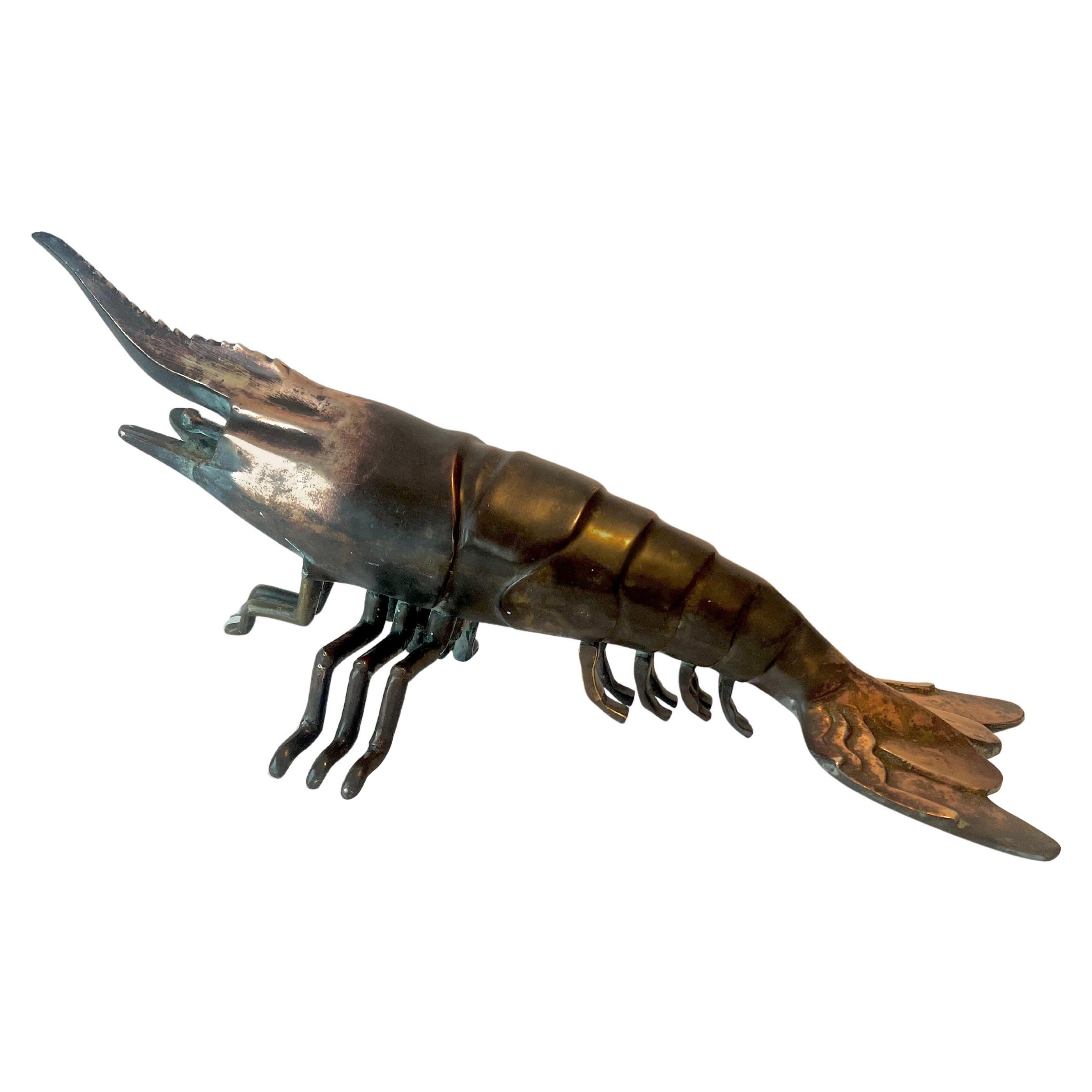 Scultura giapponese in bronzo di un gambero in vendita
