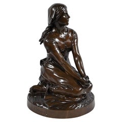 Bronze " Jeanne d'Arc à Domrémy ", signé H. Chapu - Fin XIXe