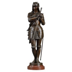 Bronze "Jeanne d'Arc Standing Holding the Sword" Signed Eutrope Bouret