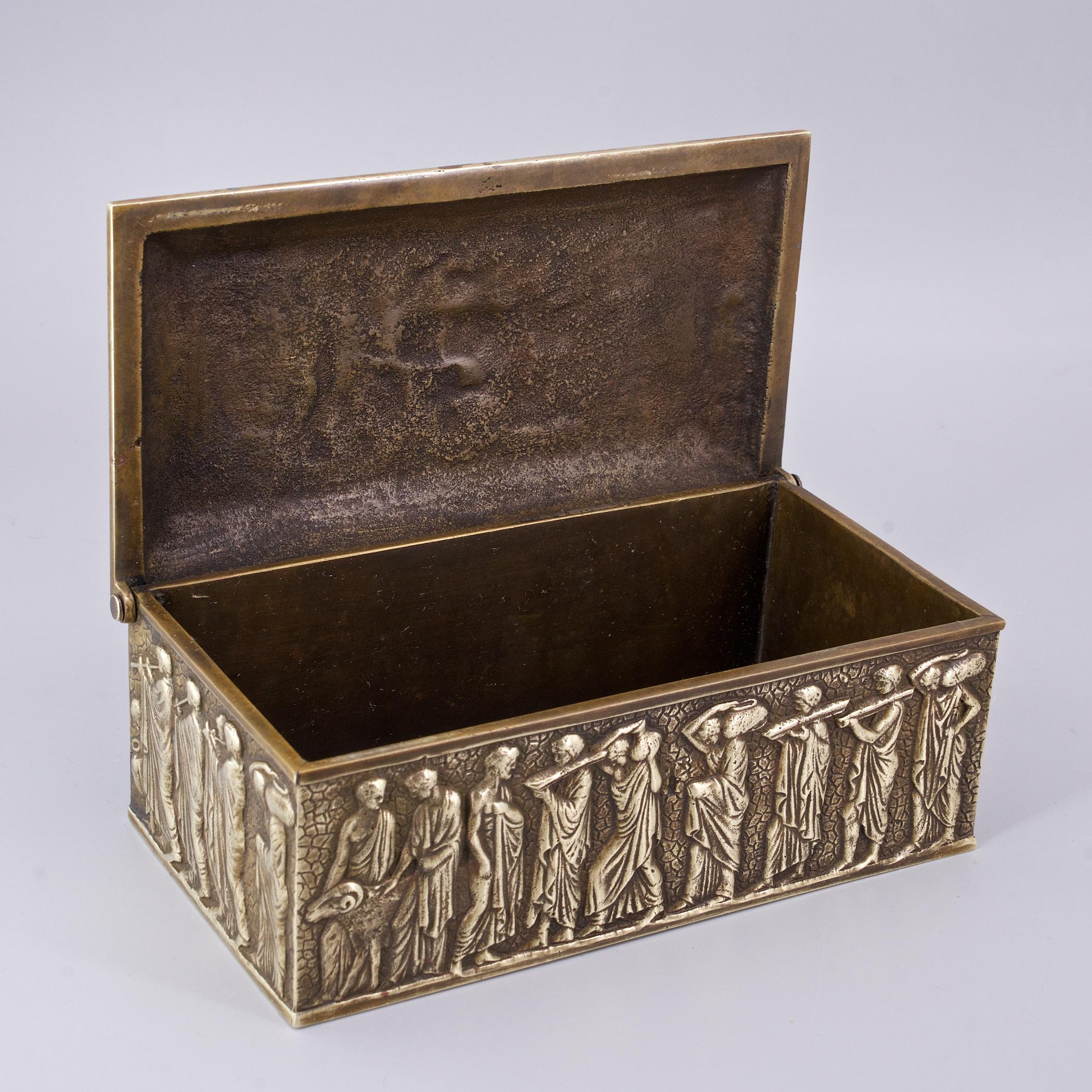Bronze Jewelry Box Ancient Sarcophagus Reliefs Greek Roman Caesar Gladiator For Sale 2