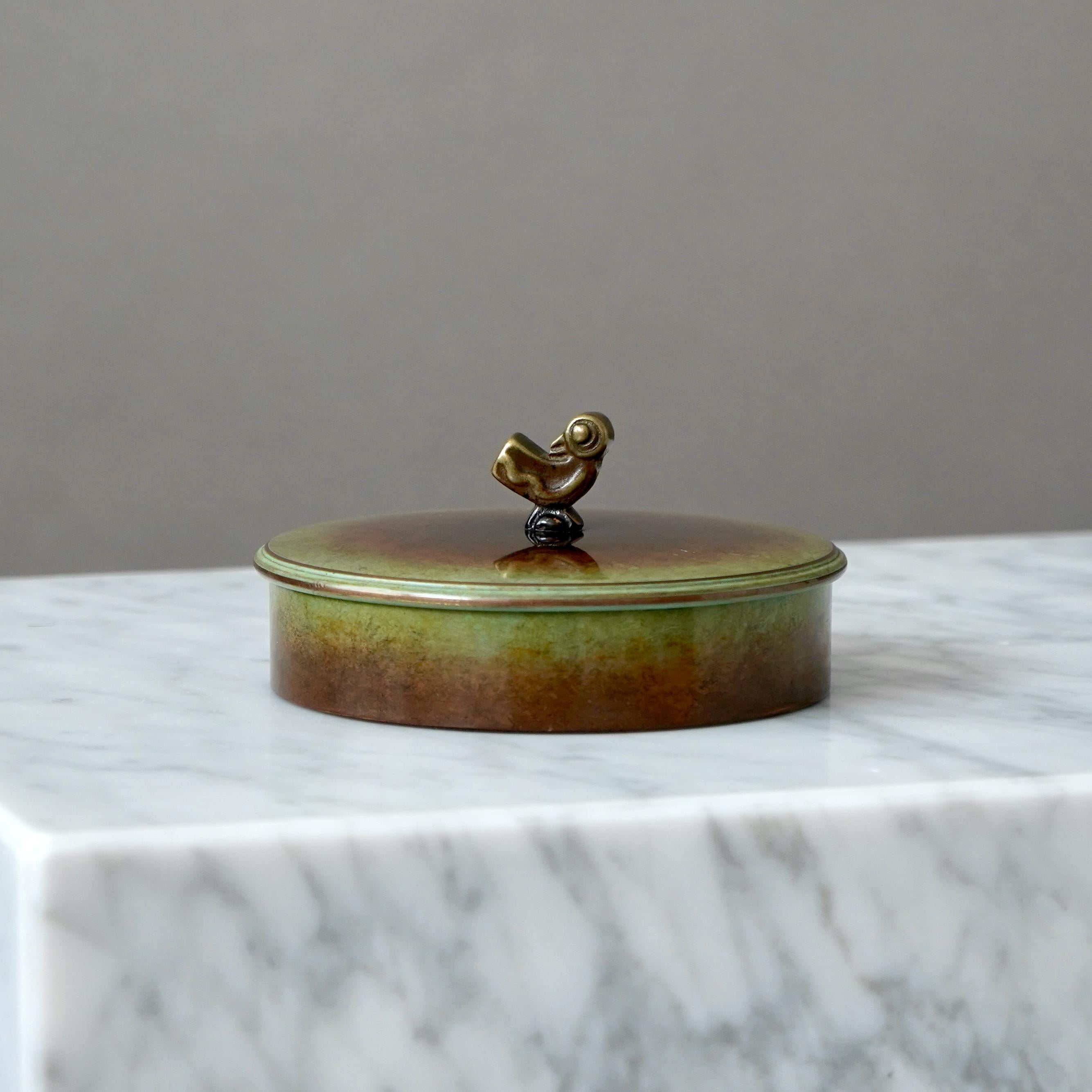 Swedish Bronze Jewelry Box by Hans Bergstrom for Ystad Metall / Brons, Sweden, 1930s