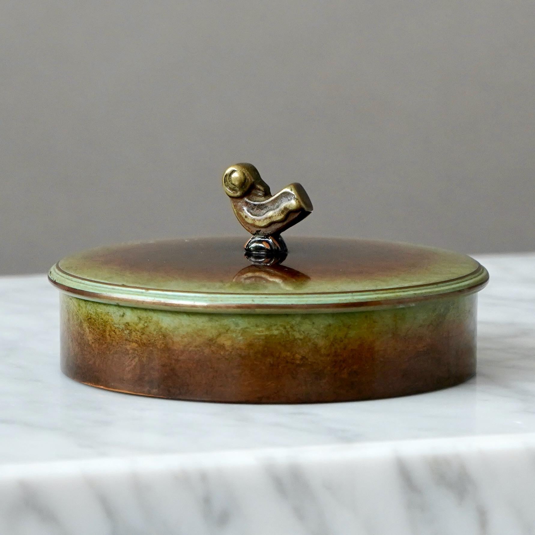Mid-20th Century Bronze Jewelry Box by Hans Bergstrom for Ystad Metall / Brons, Sweden, 1930s