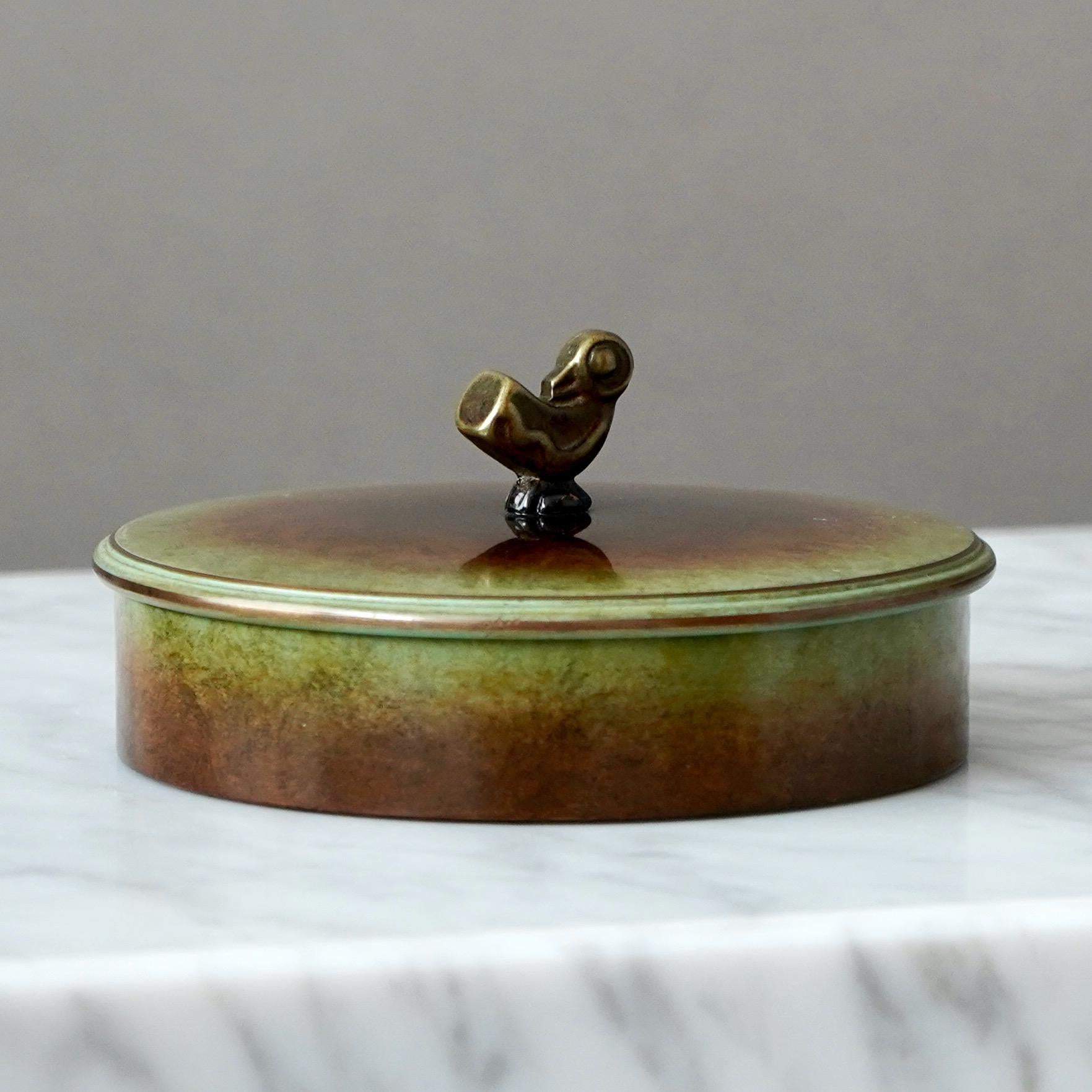 Bronze Jewelry Box by Hans Bergstrom for Ystad Metall / Brons, Sweden, 1930s 1
