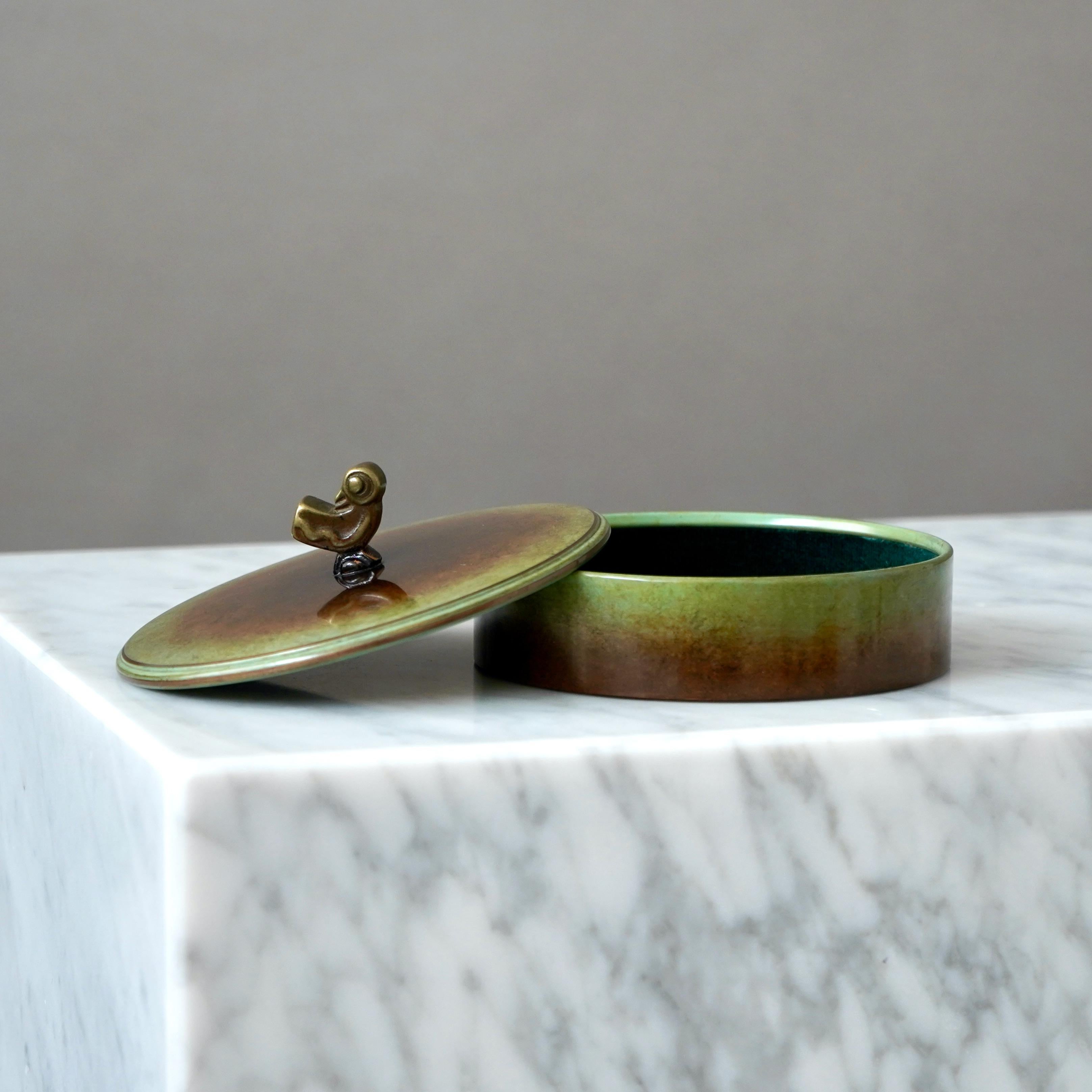 Bronze Jewelry Box by Hans Bergstrom for Ystad Metall / Brons, Sweden, 1930s 2