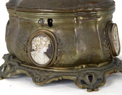 Bronze Jewelry-Casket with Ornate Etchings and Cameos Inlaid by Tahan of Paris
