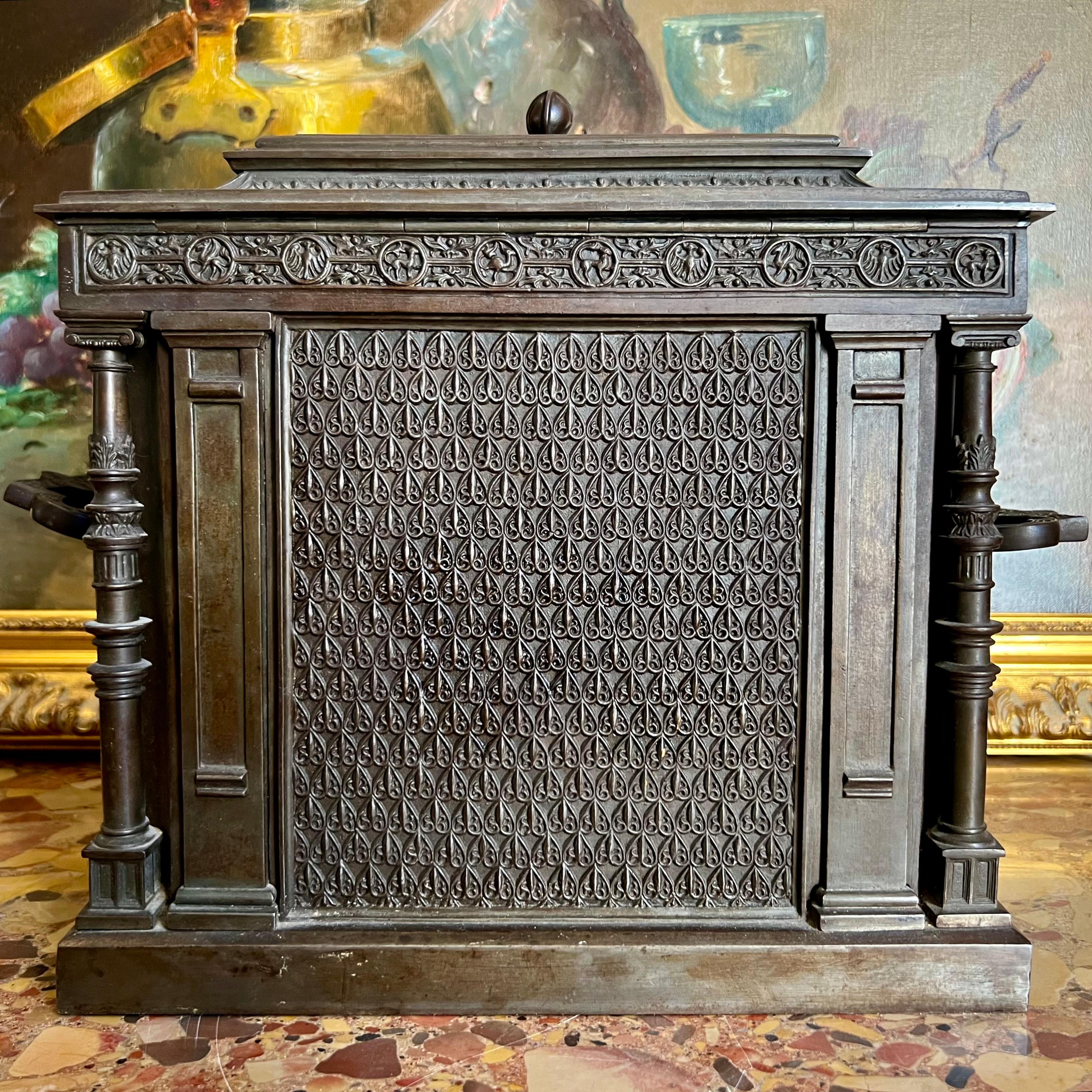 Bronzed Bronze Jewelry Chest In Neo-gothic Style From The Napoleon III Period For Sale