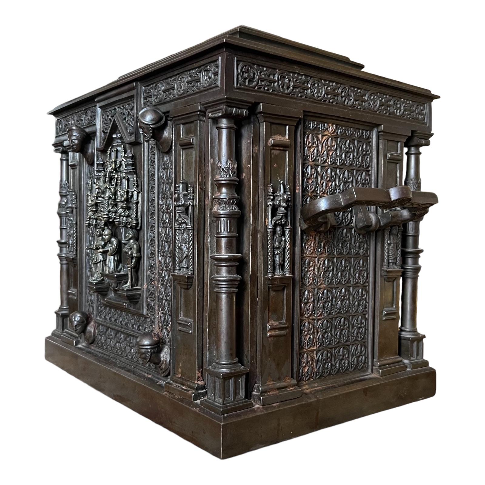 Bronze Jewelry Chest In Neo-gothic Style From The Napoleon III Period For Sale