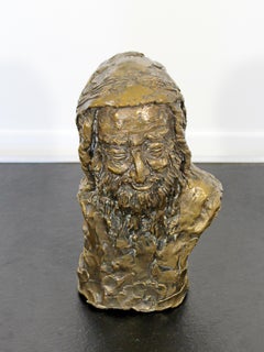 Bronze Jewish Scholar Rabbi Bust Table Sculpture Signed Monyo