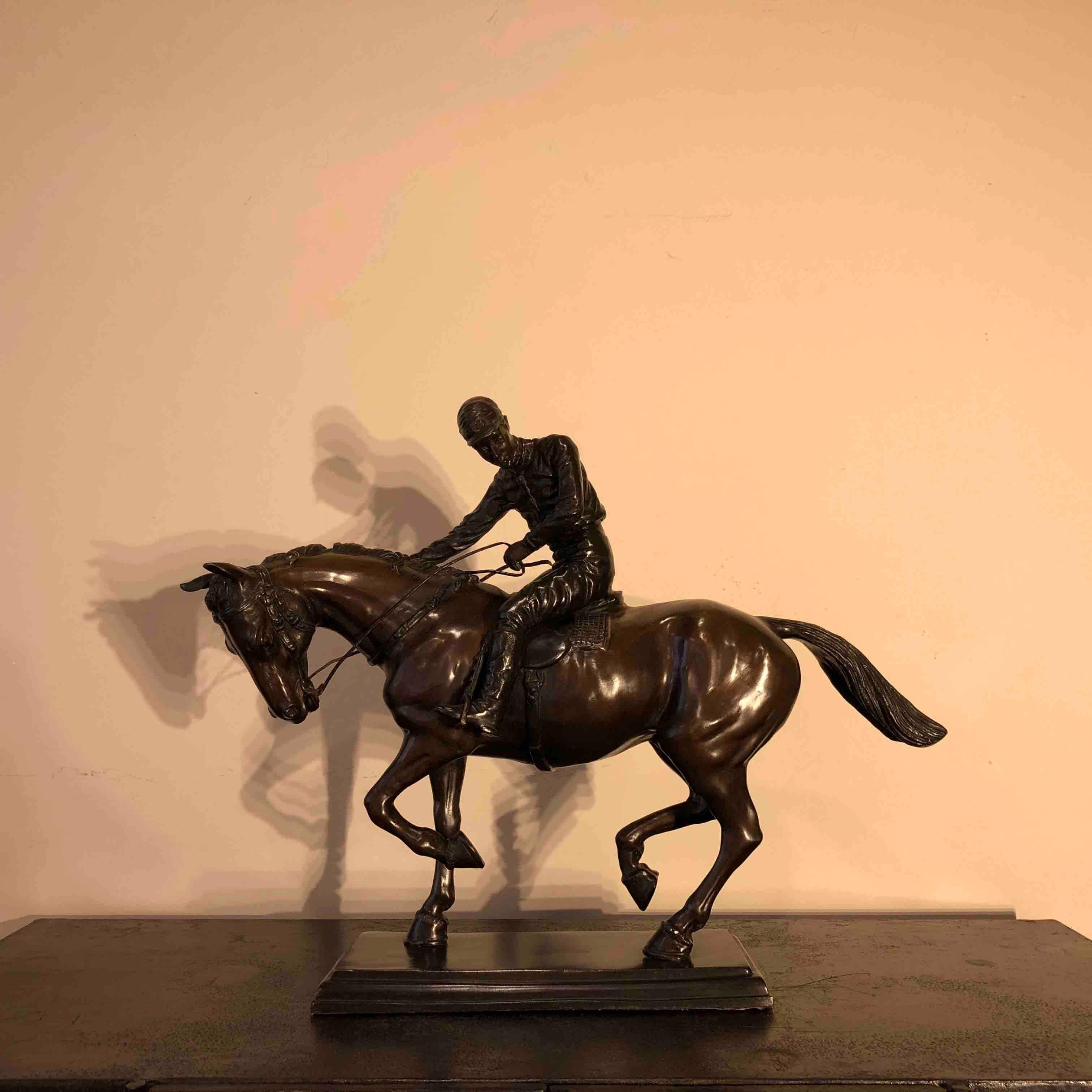 Bronze Jockey on Horse Black Marble Base Attributed to J. Bonheur Sculpture 4